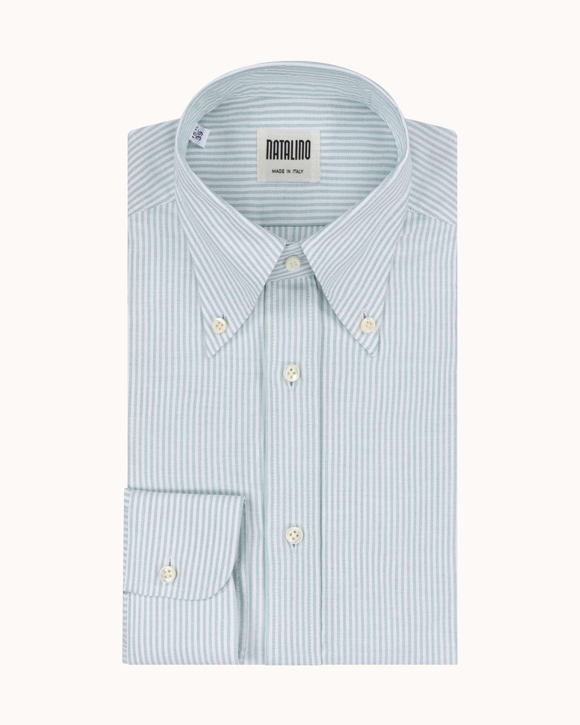 Button Down Collar Shirt - Green Stripe Oxford Cotton