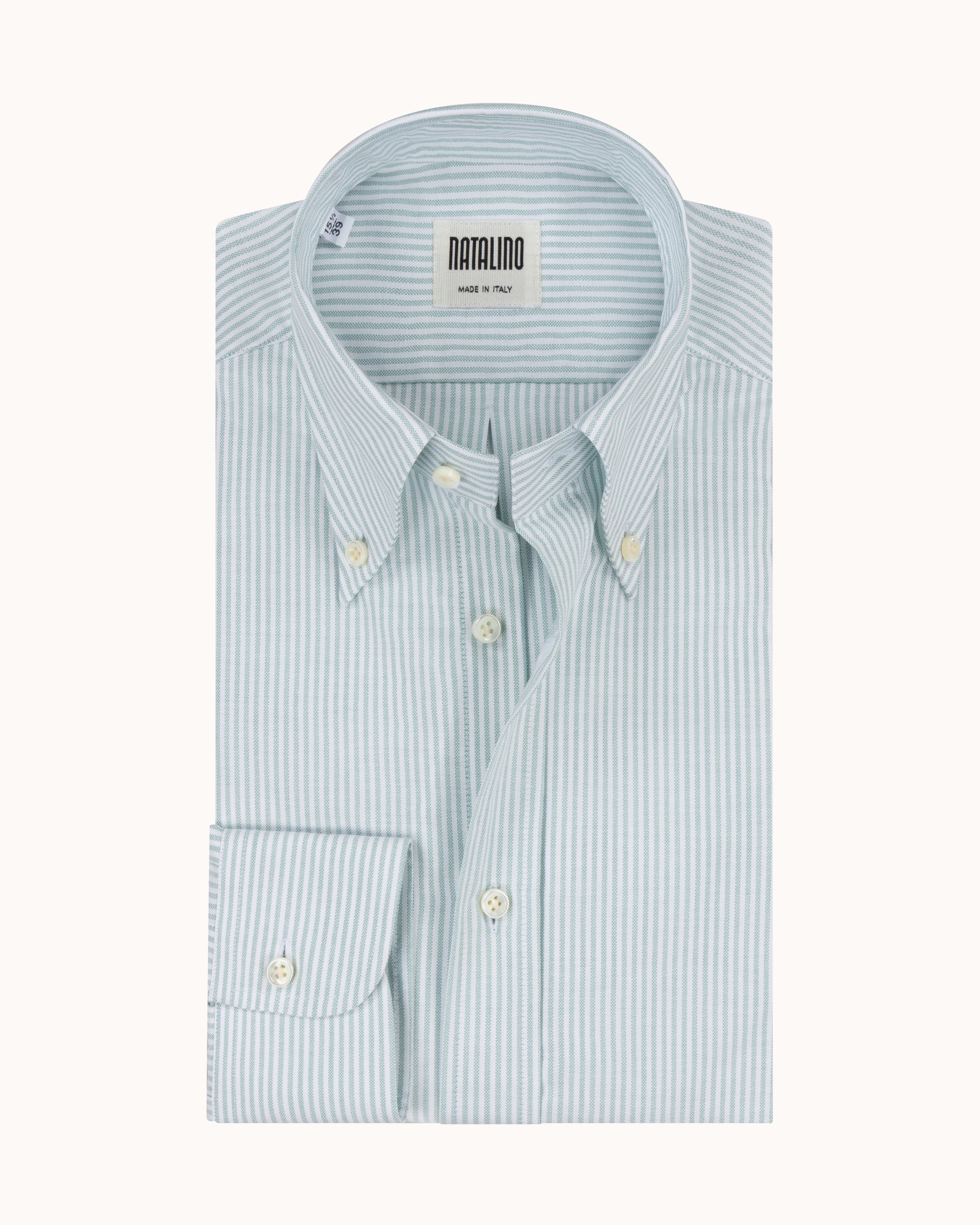 Button Down Collar Shirt - Green Stripe Oxford Cotton