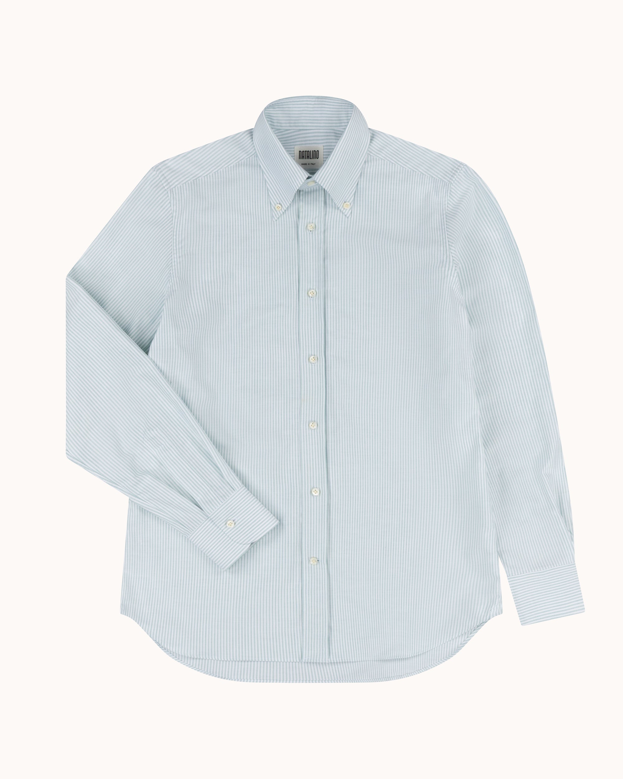 Button Down Collar Shirt - Green Stripe Oxford Cotton