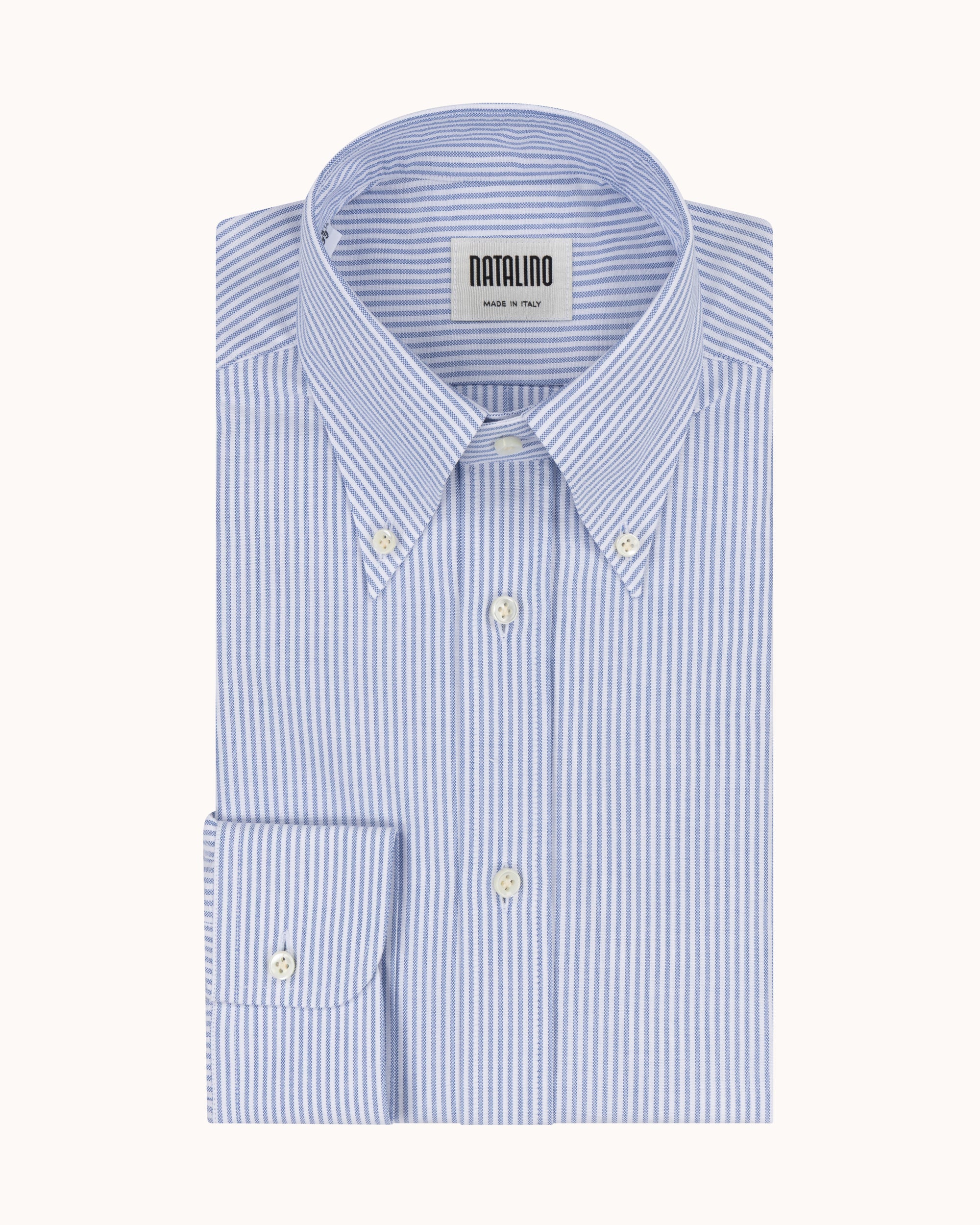 Button Down Collar Shirt - Dark Blue Stripe Oxford Cotton