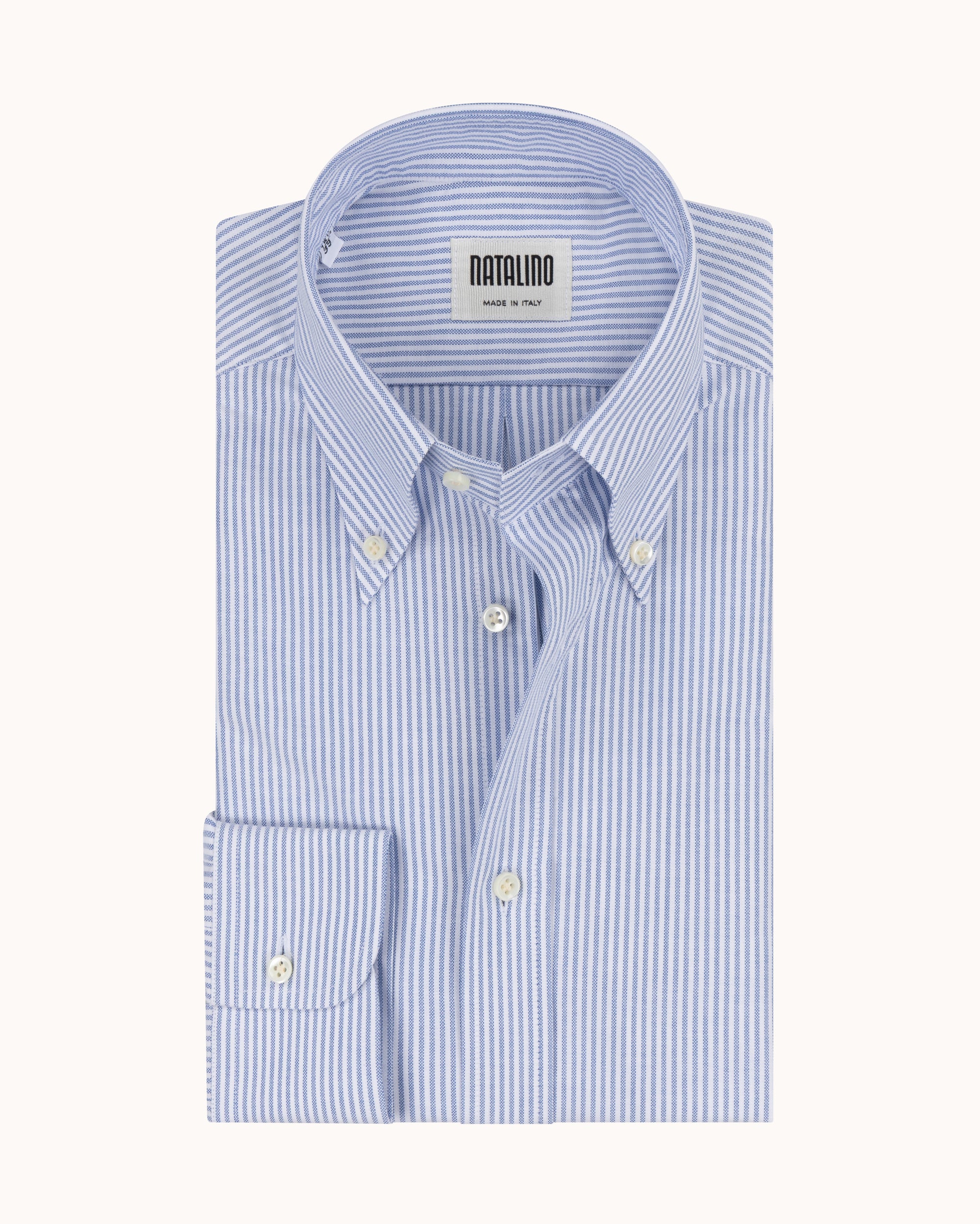 Button Down Collar Shirt - Dark Blue Stripe Oxford Cotton
