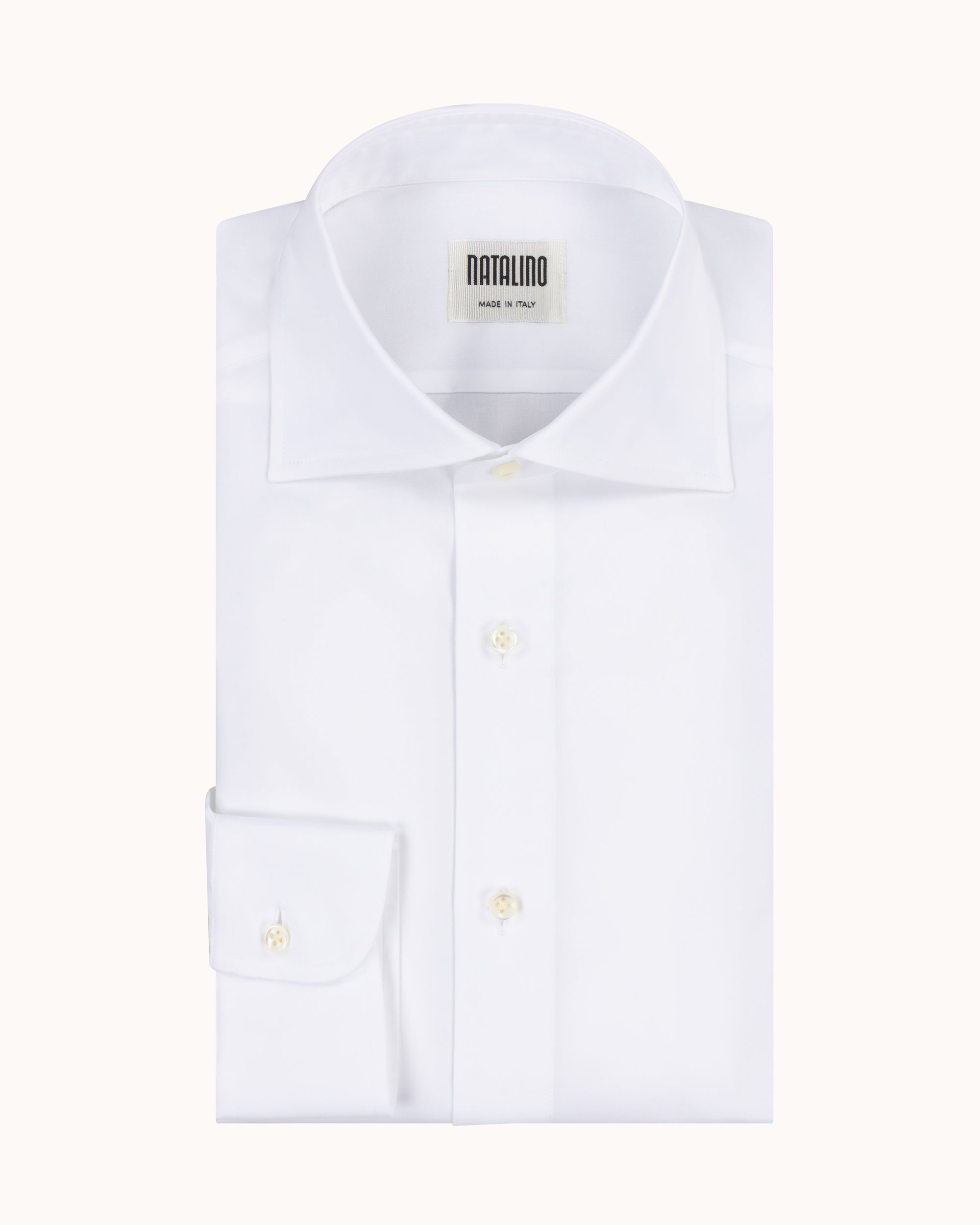 Spread Collar Shirt - White Cotton Poplin