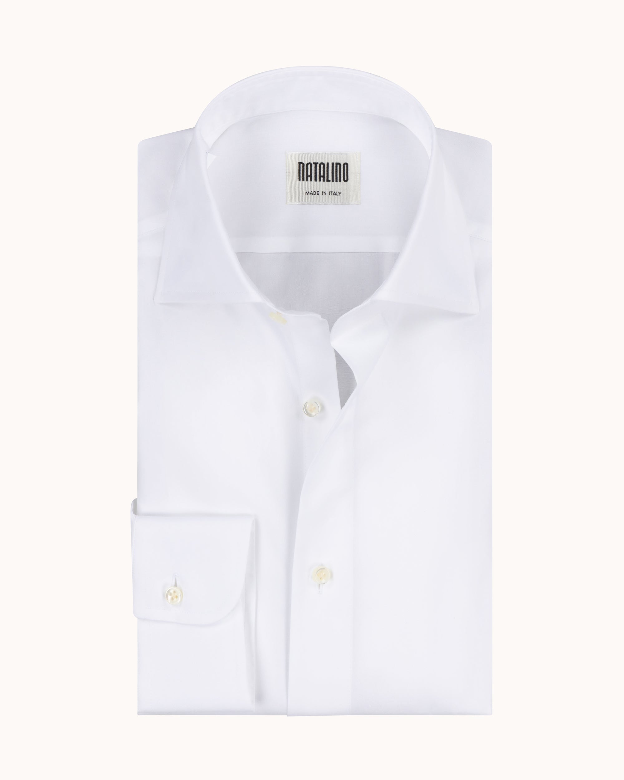 Spread Collar Shirt - White Cotton Poplin