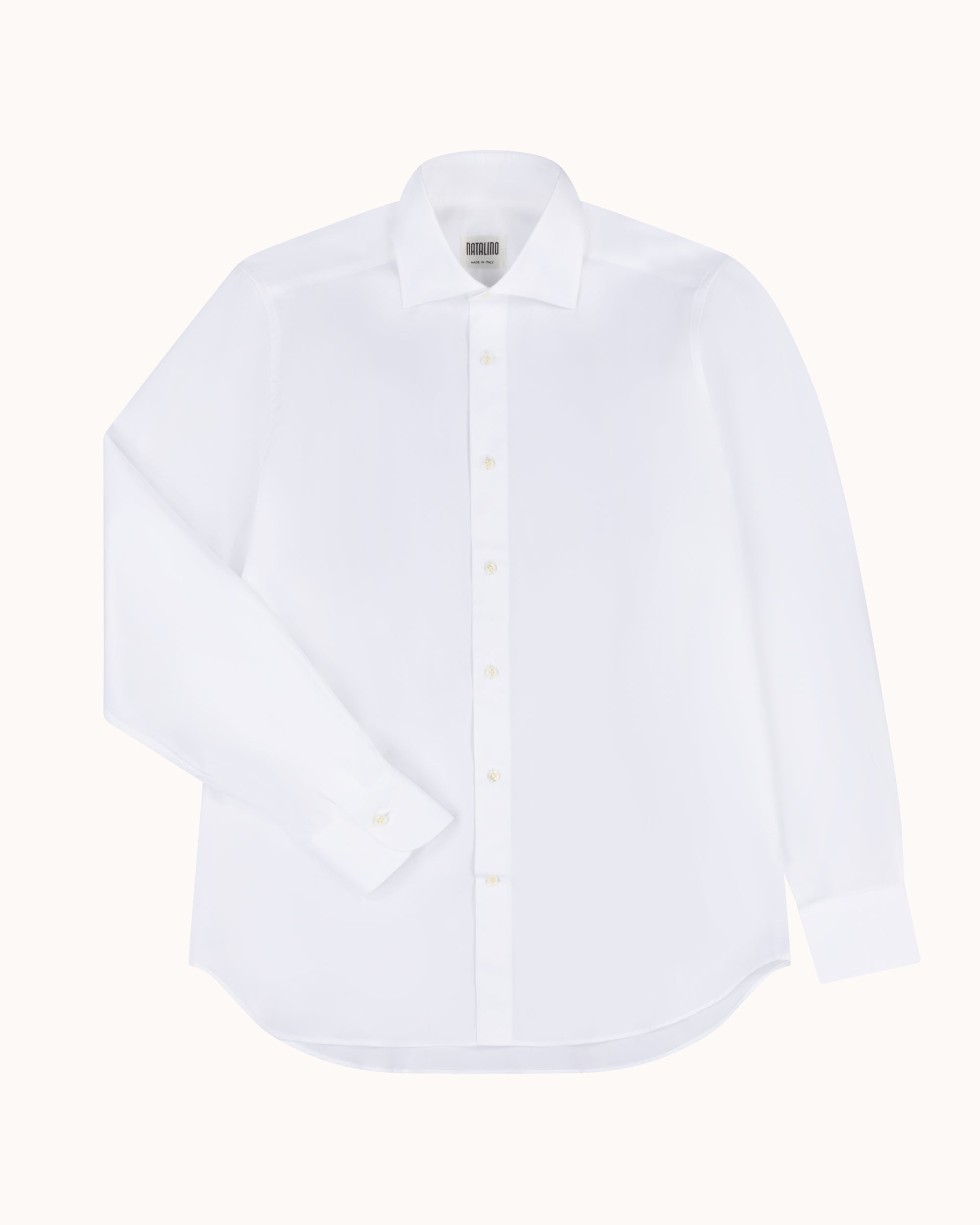 Spread Collar Shirt - White Cotton Poplin