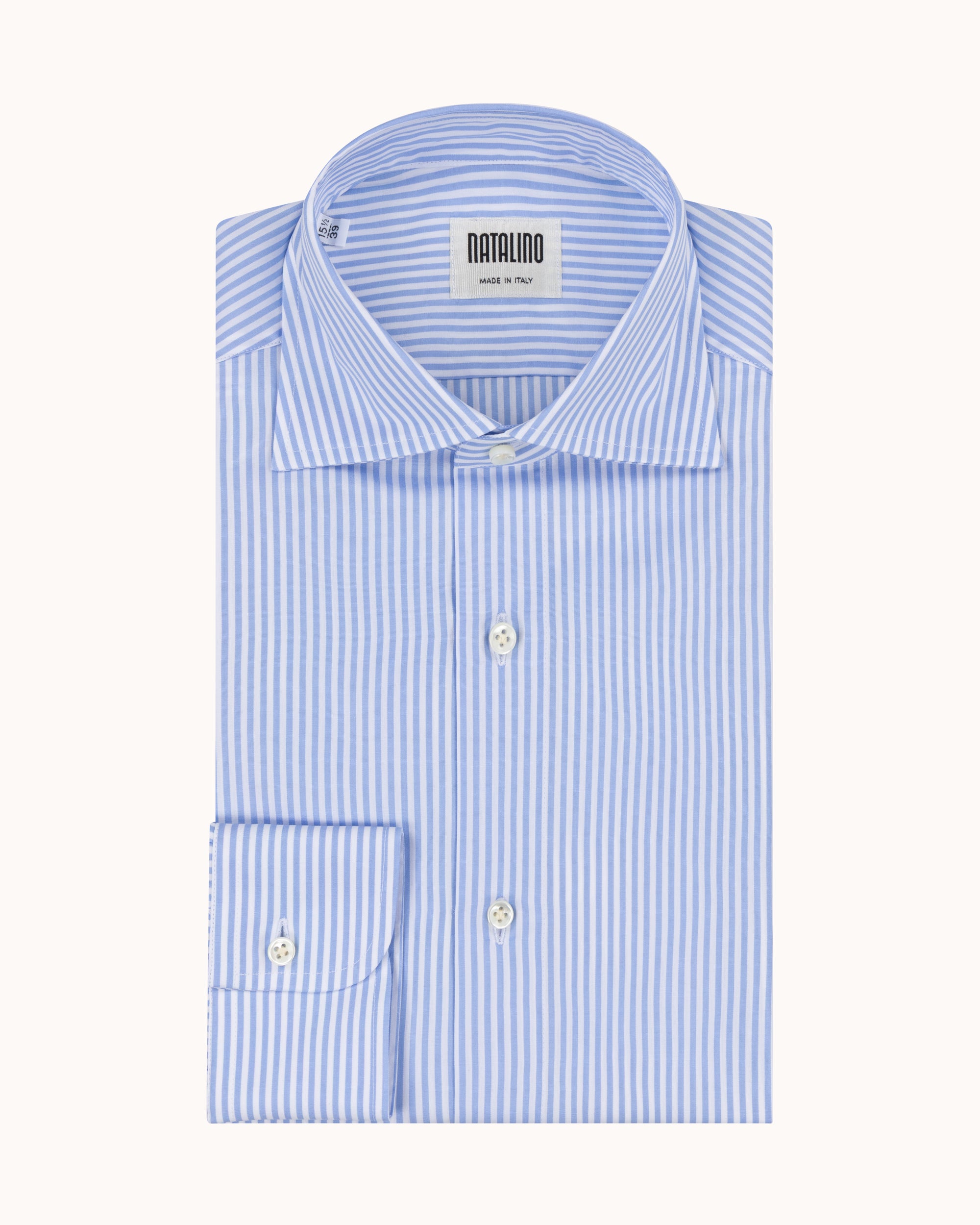 Spread Collar Shirt - Blue Stripe Cotton Poplin