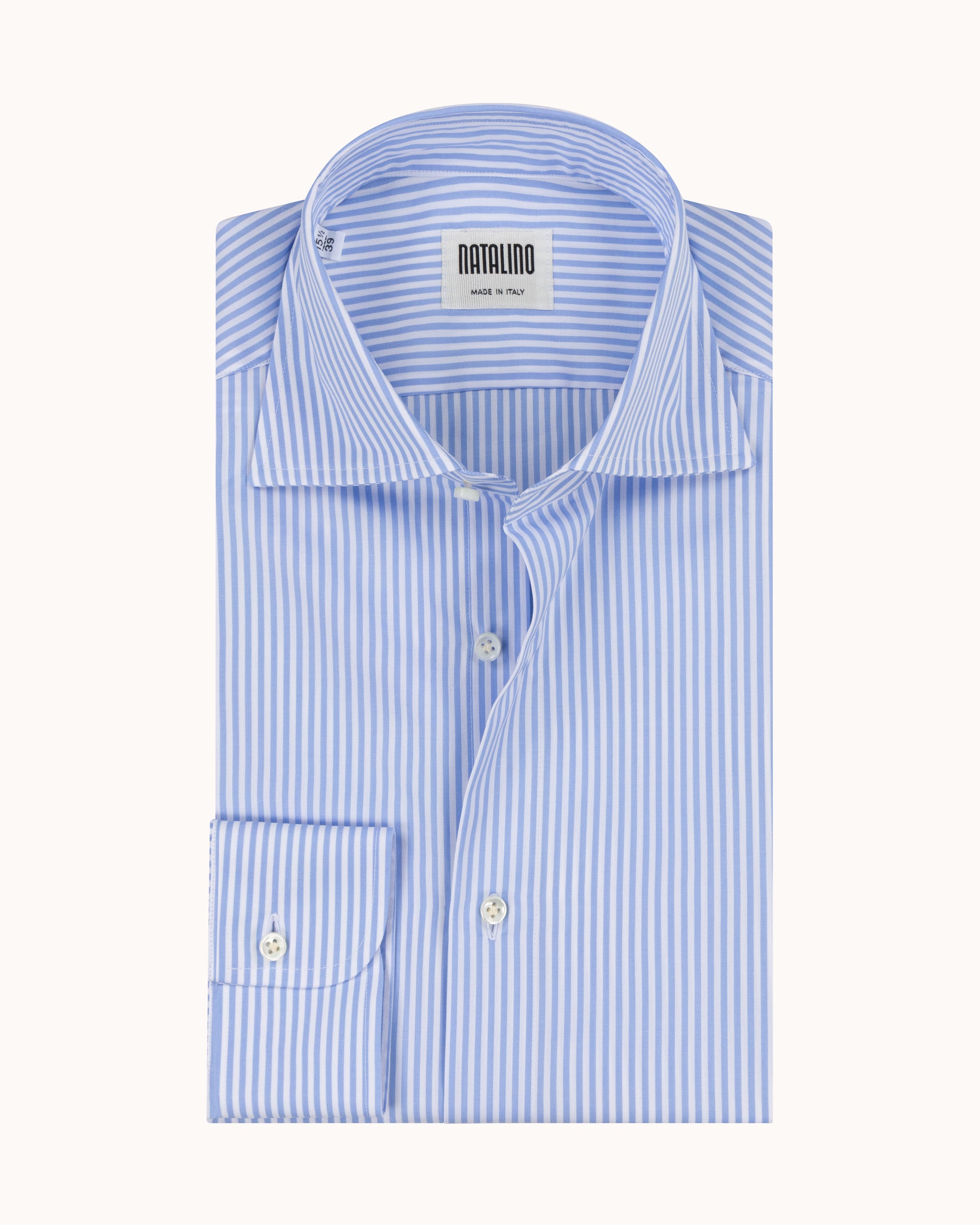 Spread Collar Shirt - Blue Stripe Cotton Poplin