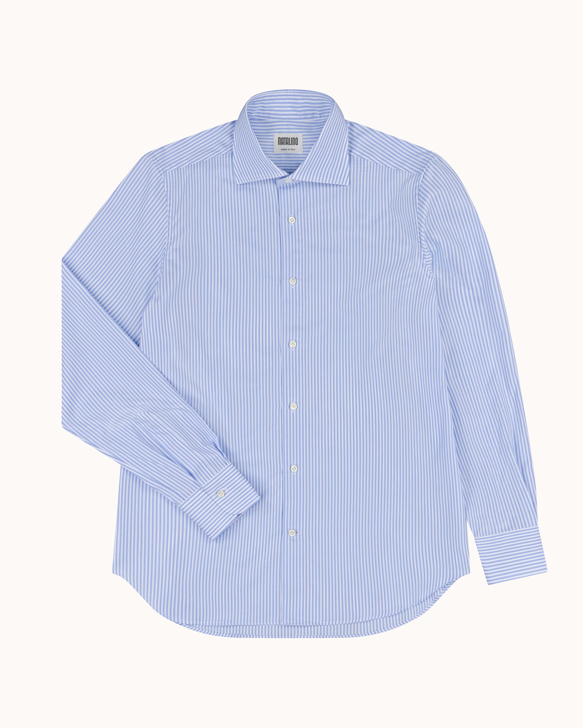 Spread Collar Shirt - Blue Stripe Cotton Poplin