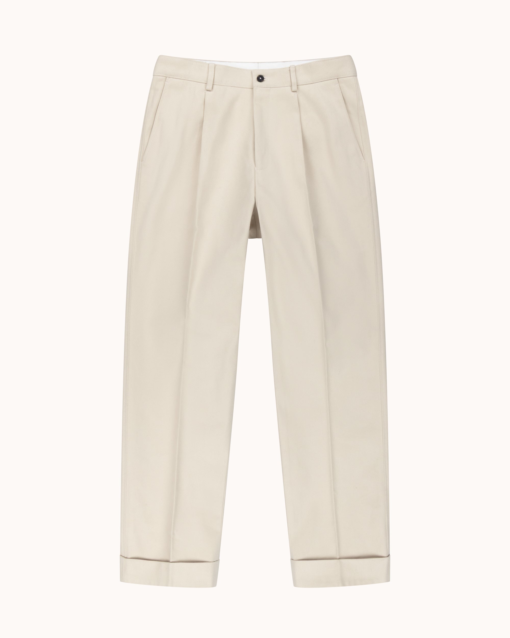 Relaxed Single Pleat Trouser - Cream Cotton Drill