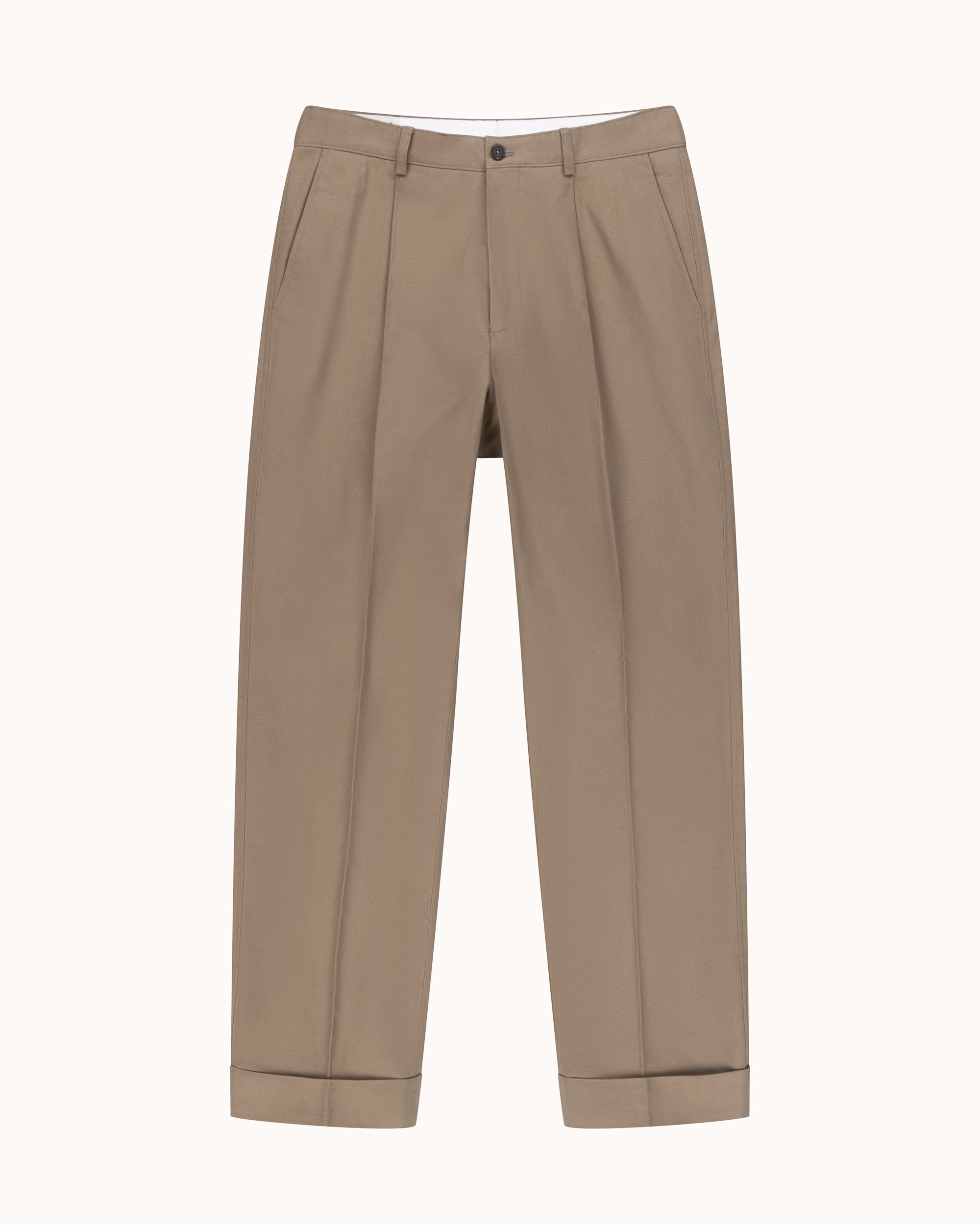 Relaxed Single Pleat Trouser - Taupe Cotton Canvas