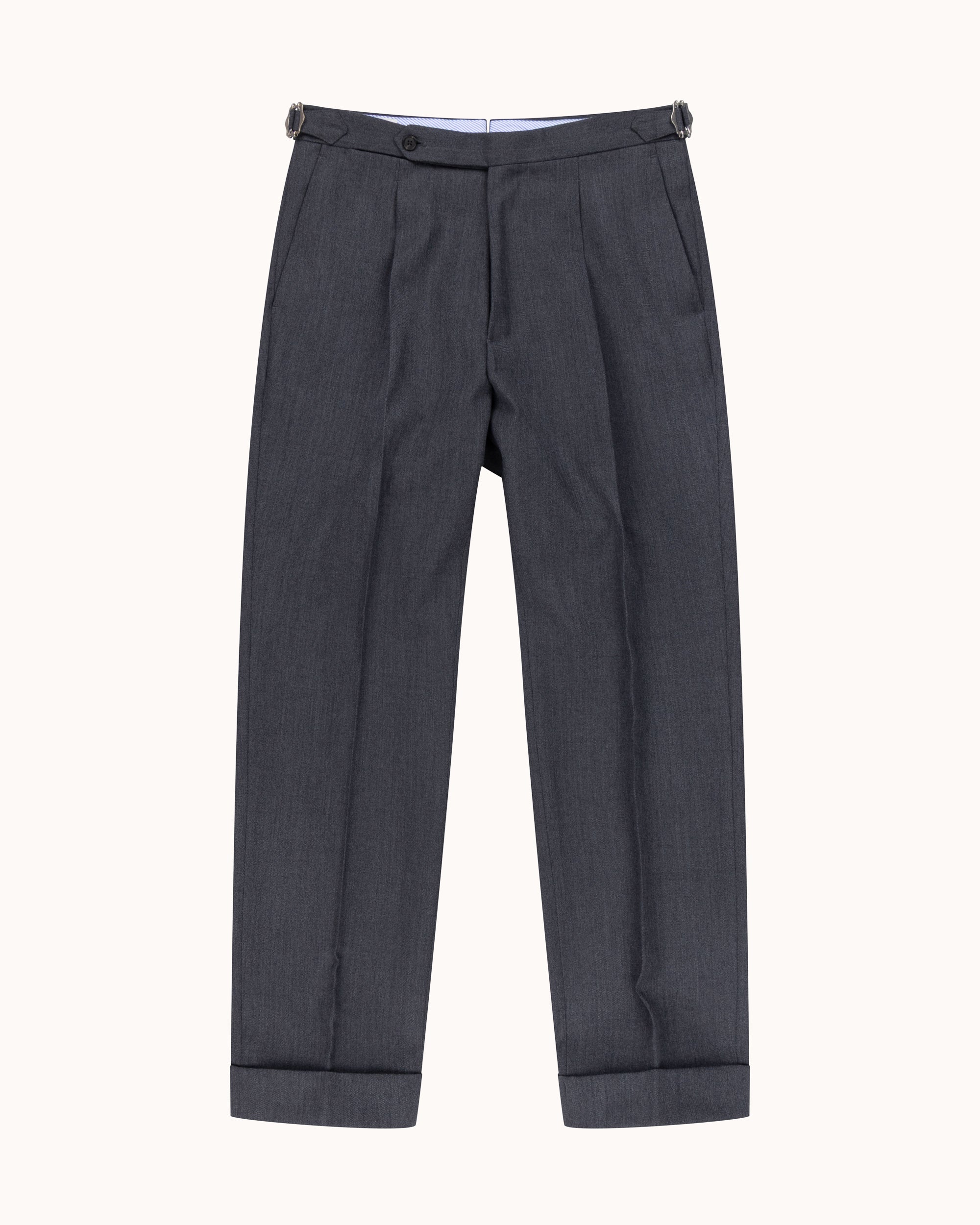 Single Pleat Trouser - Mid Grey Wool Cavalry Twill