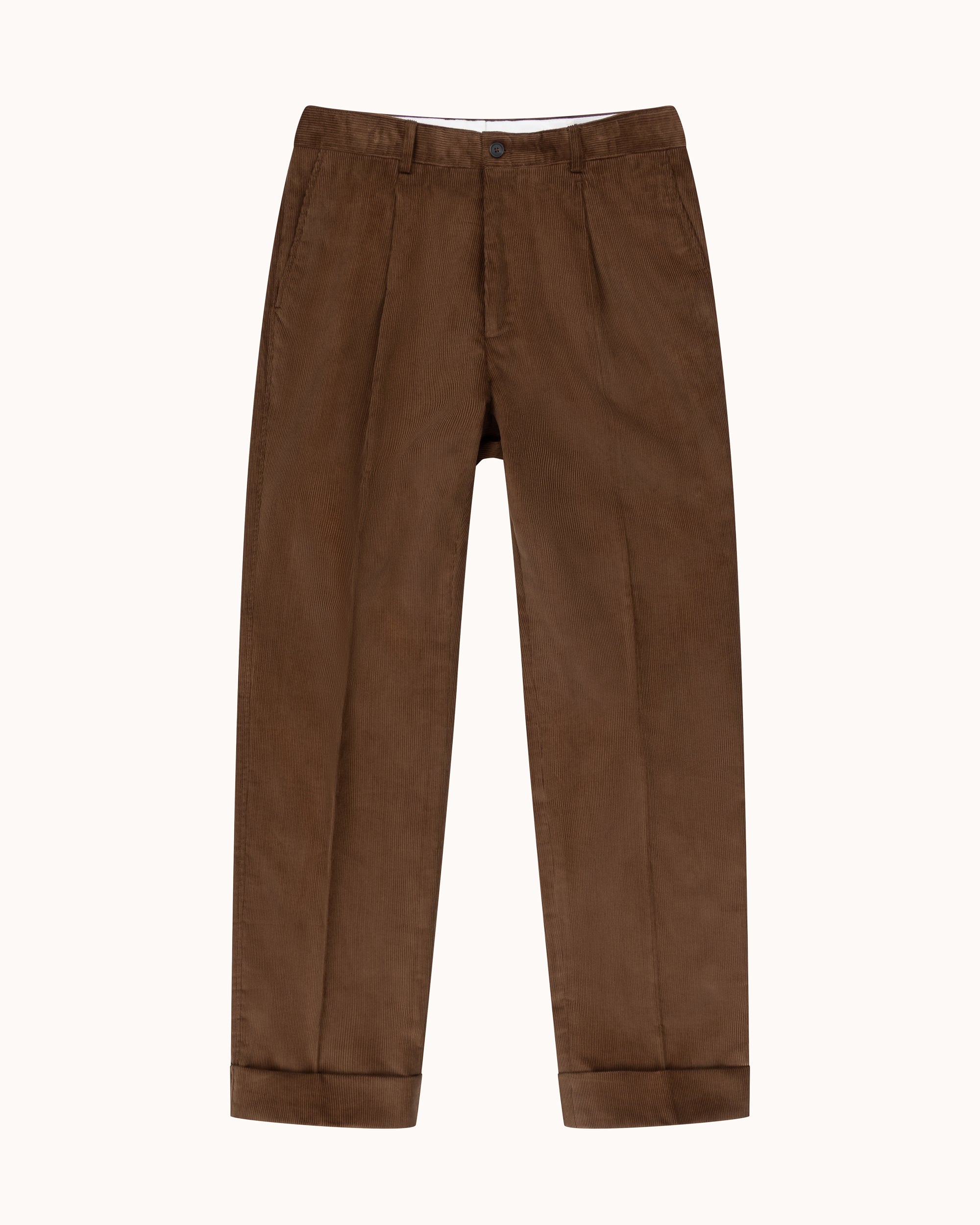 Relaxed Single Pleat Trouser - Walnut Cotton Corduroy