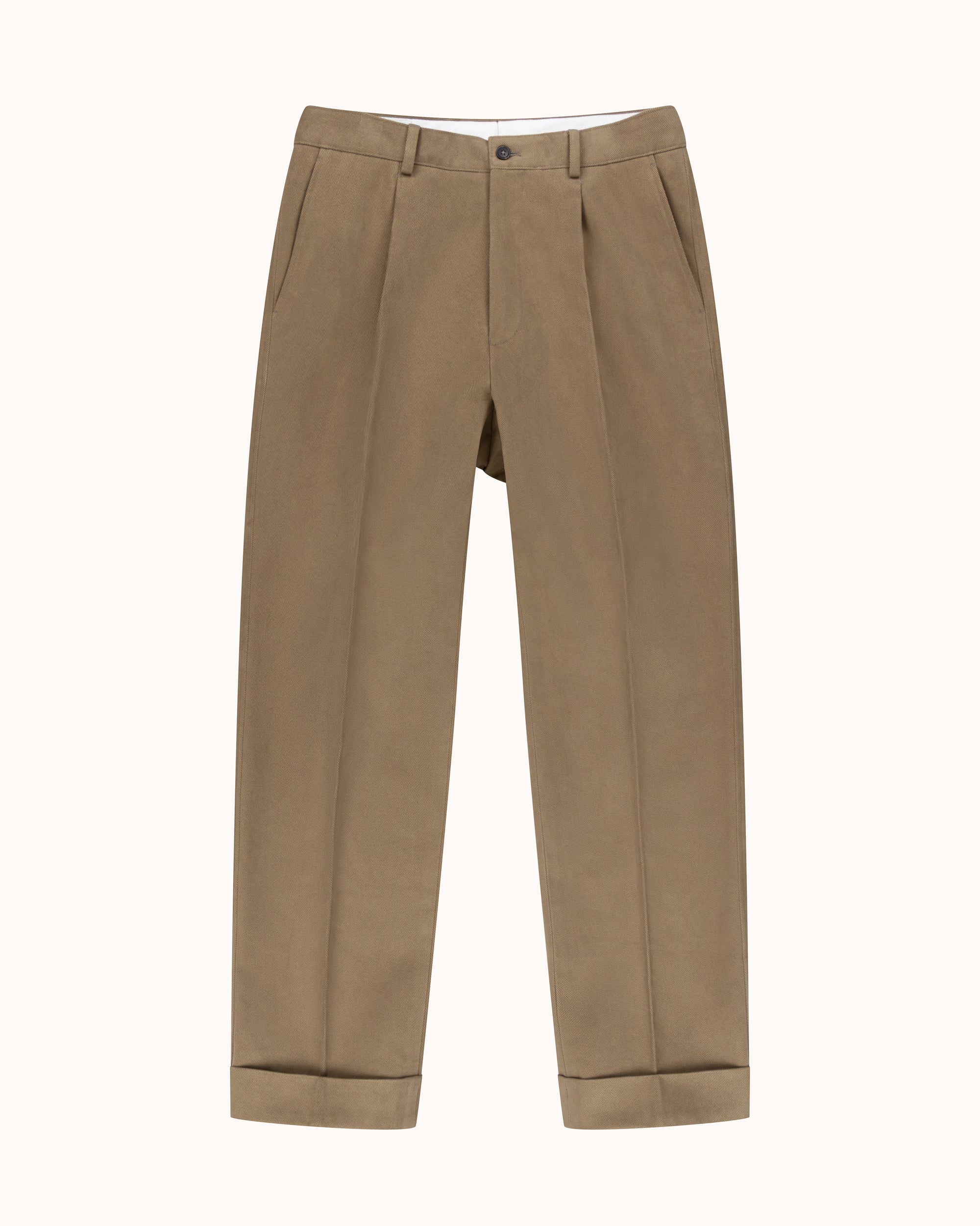 Relaxed Single Pleat Trouser - Fawn Cotton Drill