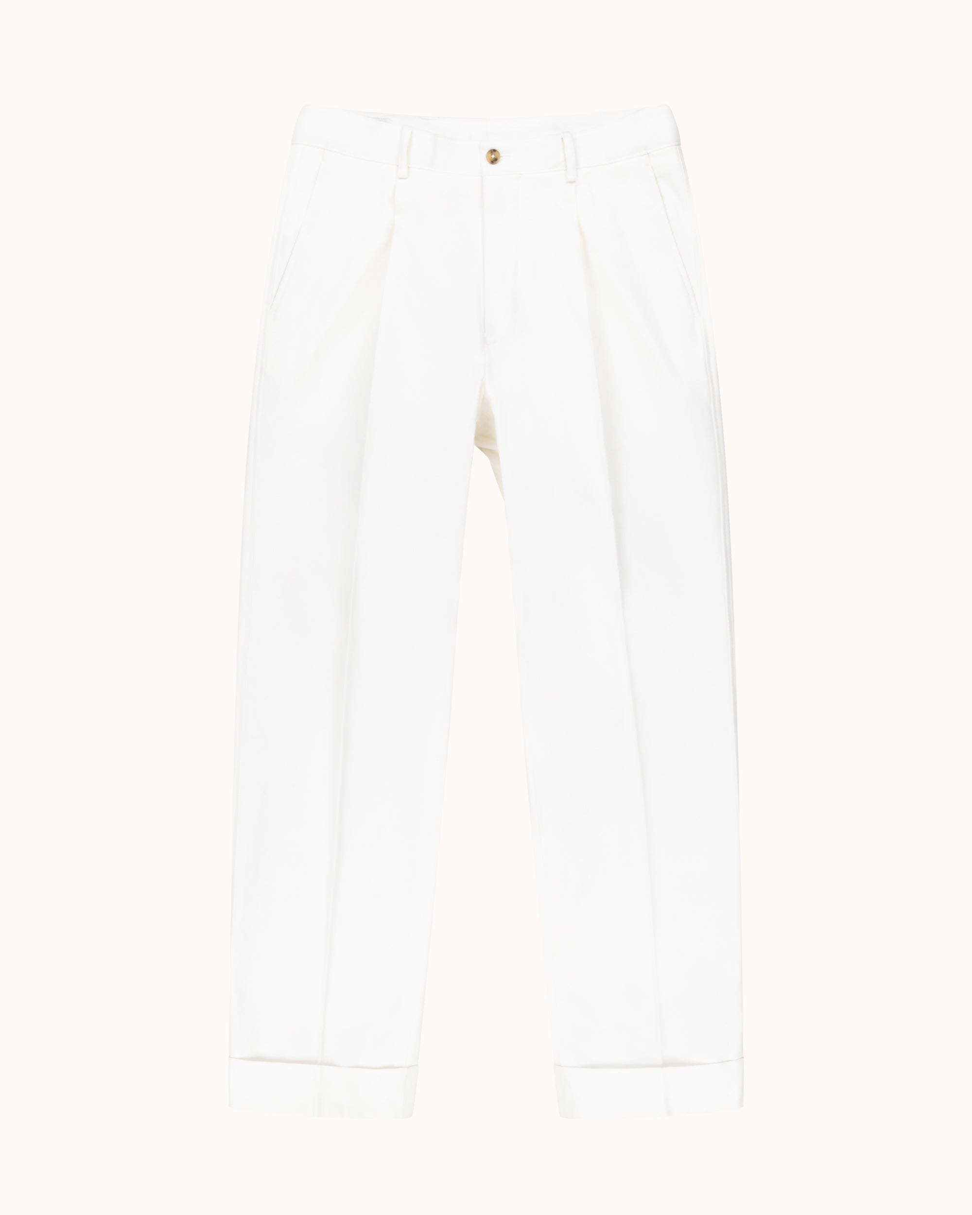 Relaxed Single Pleat Trouser - Off-White Cotton Canvas