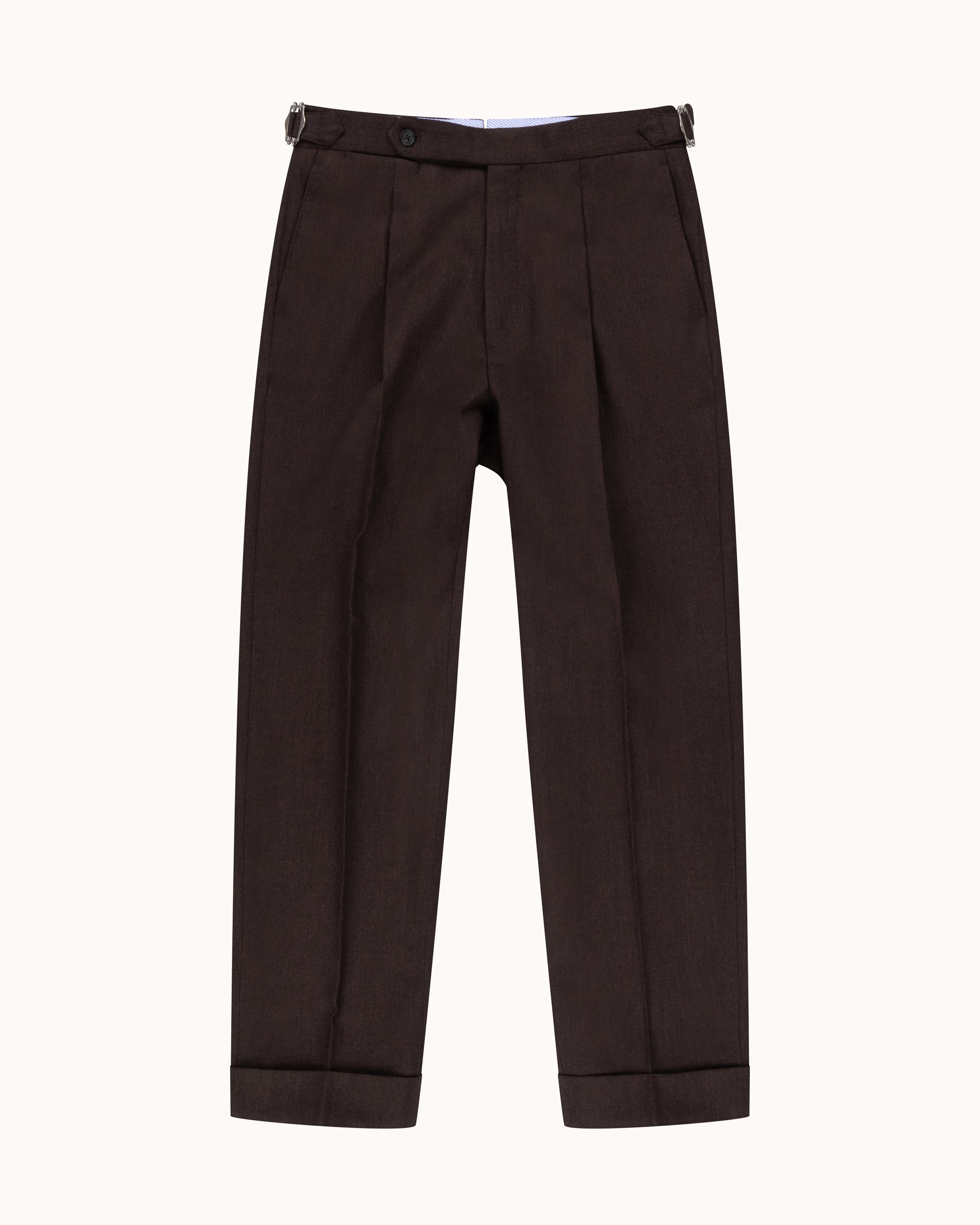 Single Pleat Trouser - Brown Wool Cavalry Twill