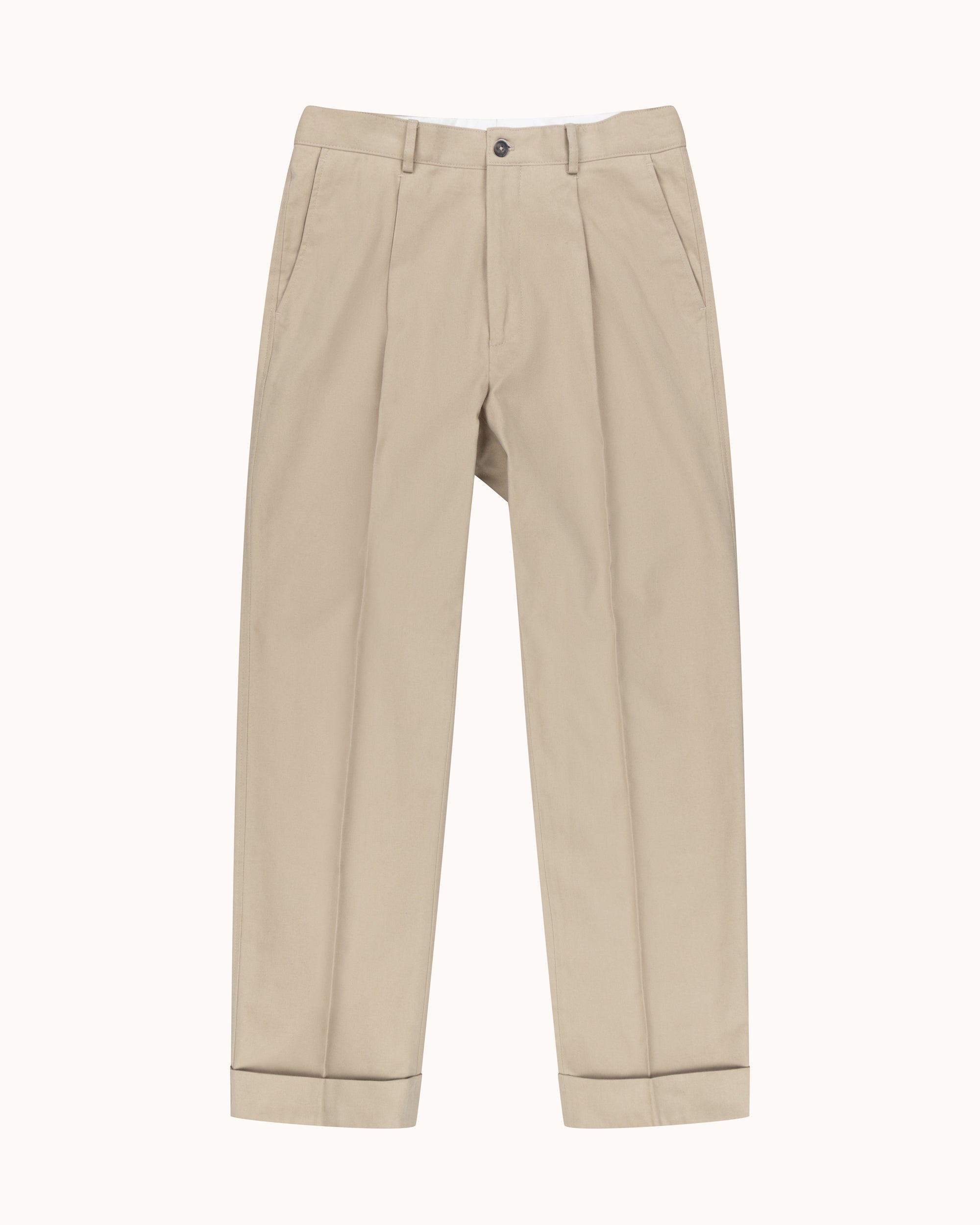 Relaxed Single Pleat Trouser - Stone Cotton Canvas