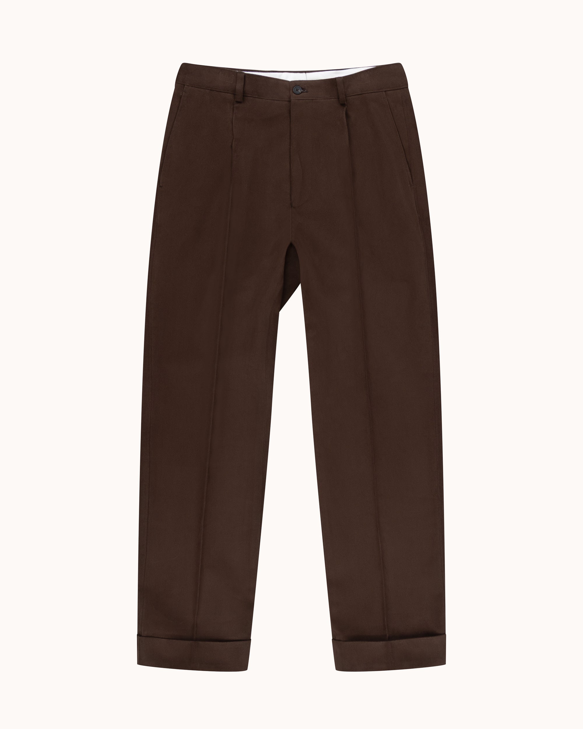 Relaxed Single Pleat Trouser - Brown Cotton Drill