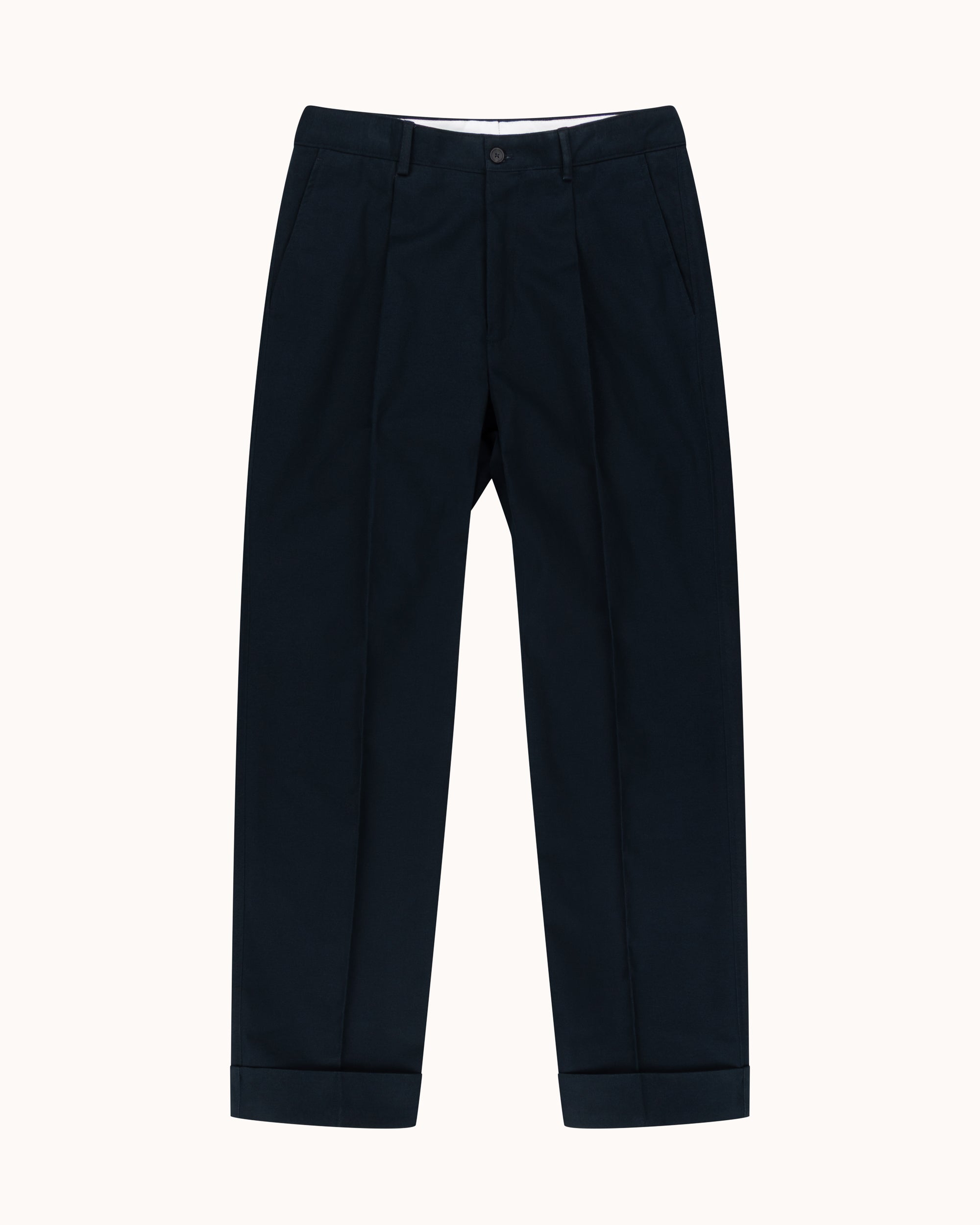 Relaxed Single Pleat Trouser - Navy Cotton Canvas