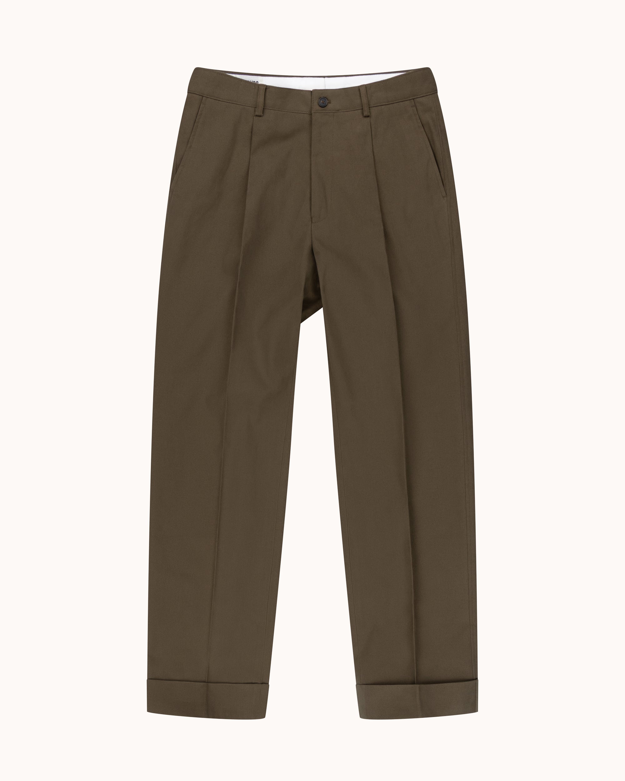 Relaxed Single Pleat Trouser - Khaki Cotton Canvas