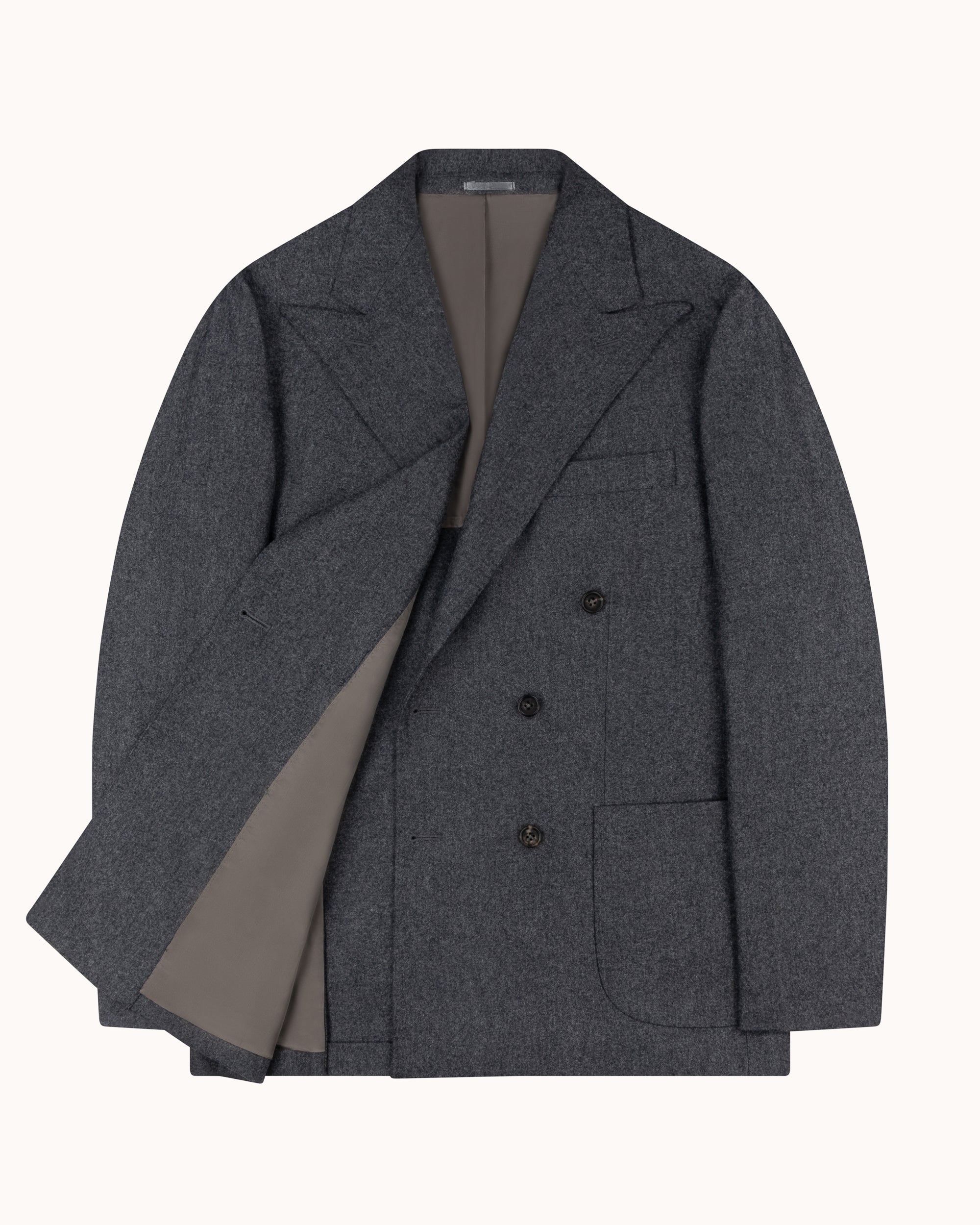 Double Breasted Sport Jacket - Mid Grey Woollen Flannel