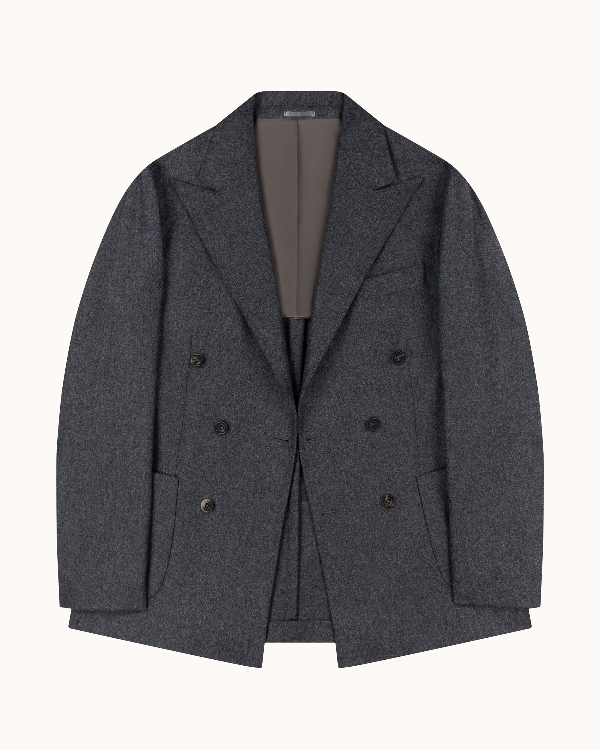 Double Breasted Sport Jacket - Mid Grey Woollen Flannel