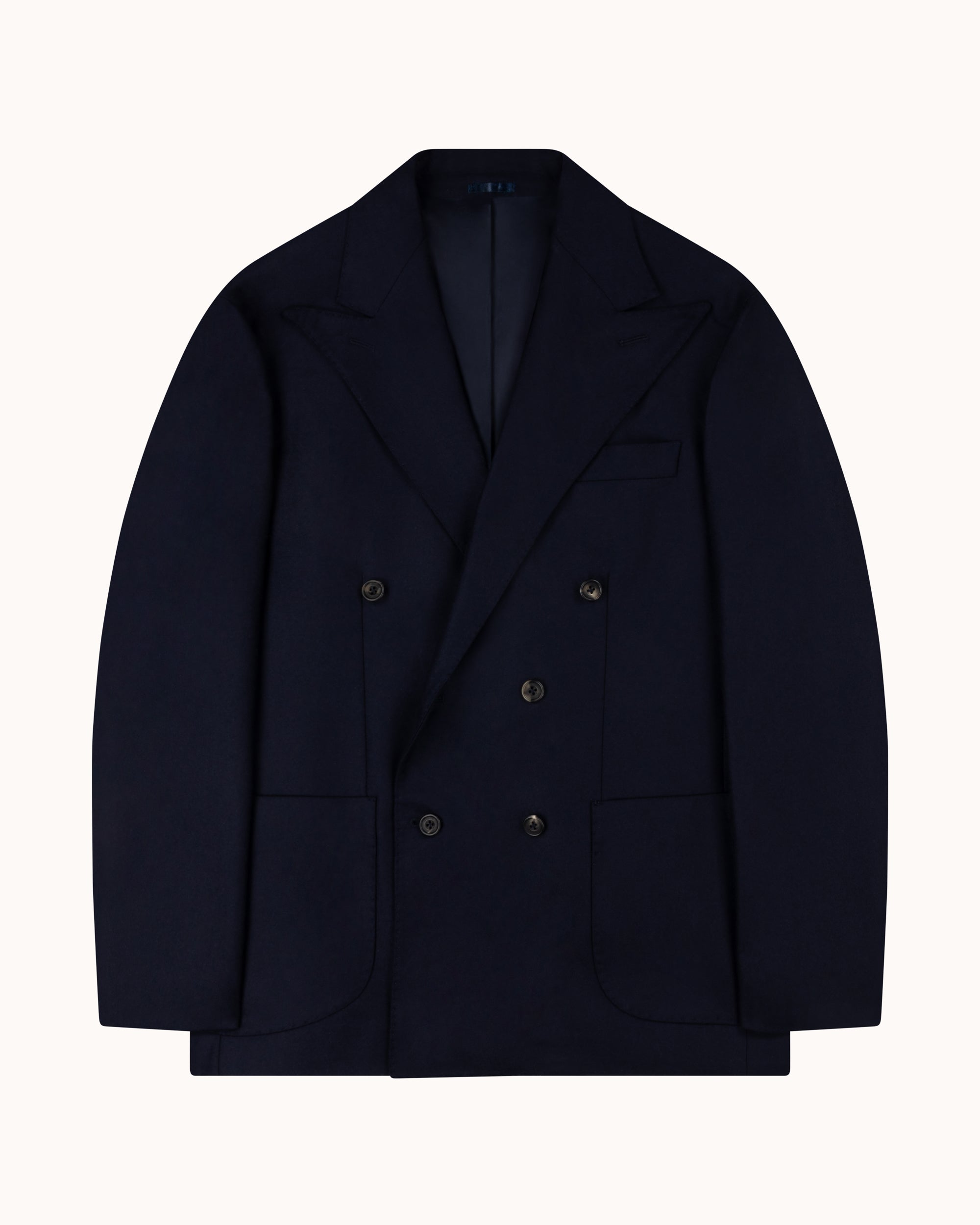 Double Breasted Sport Jacket - Navy Woollen Flannel