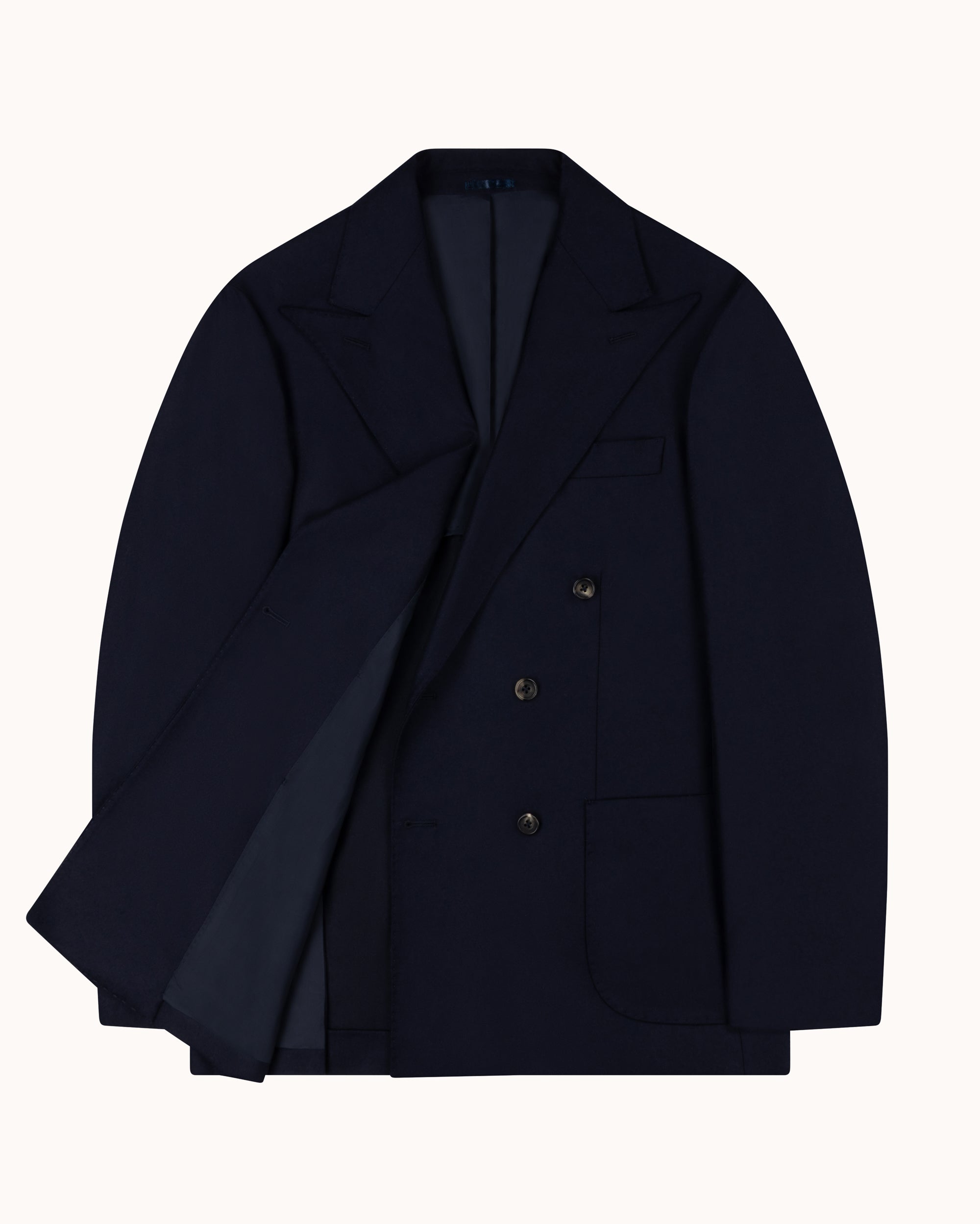 Double Breasted Sport Jacket - Navy Woollen Flannel