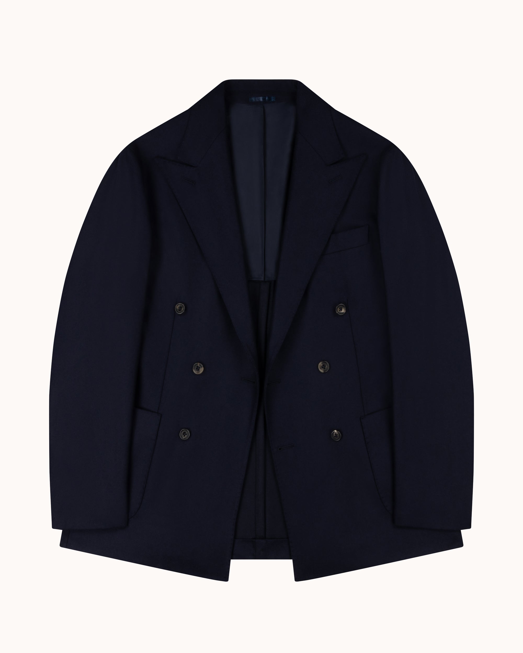 Double Breasted Sport Jacket - Navy Woollen Flannel