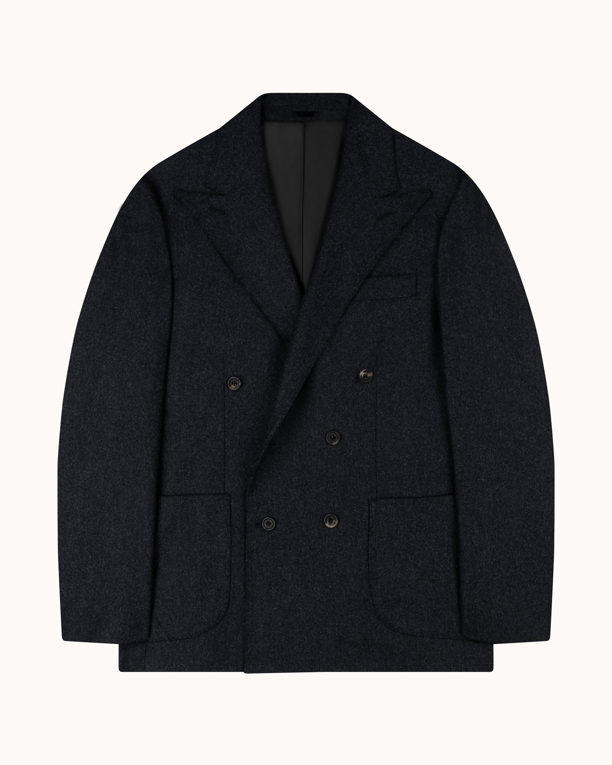 Double Breasted Sport Jacket - Charcoal Grey Woollen Flannel