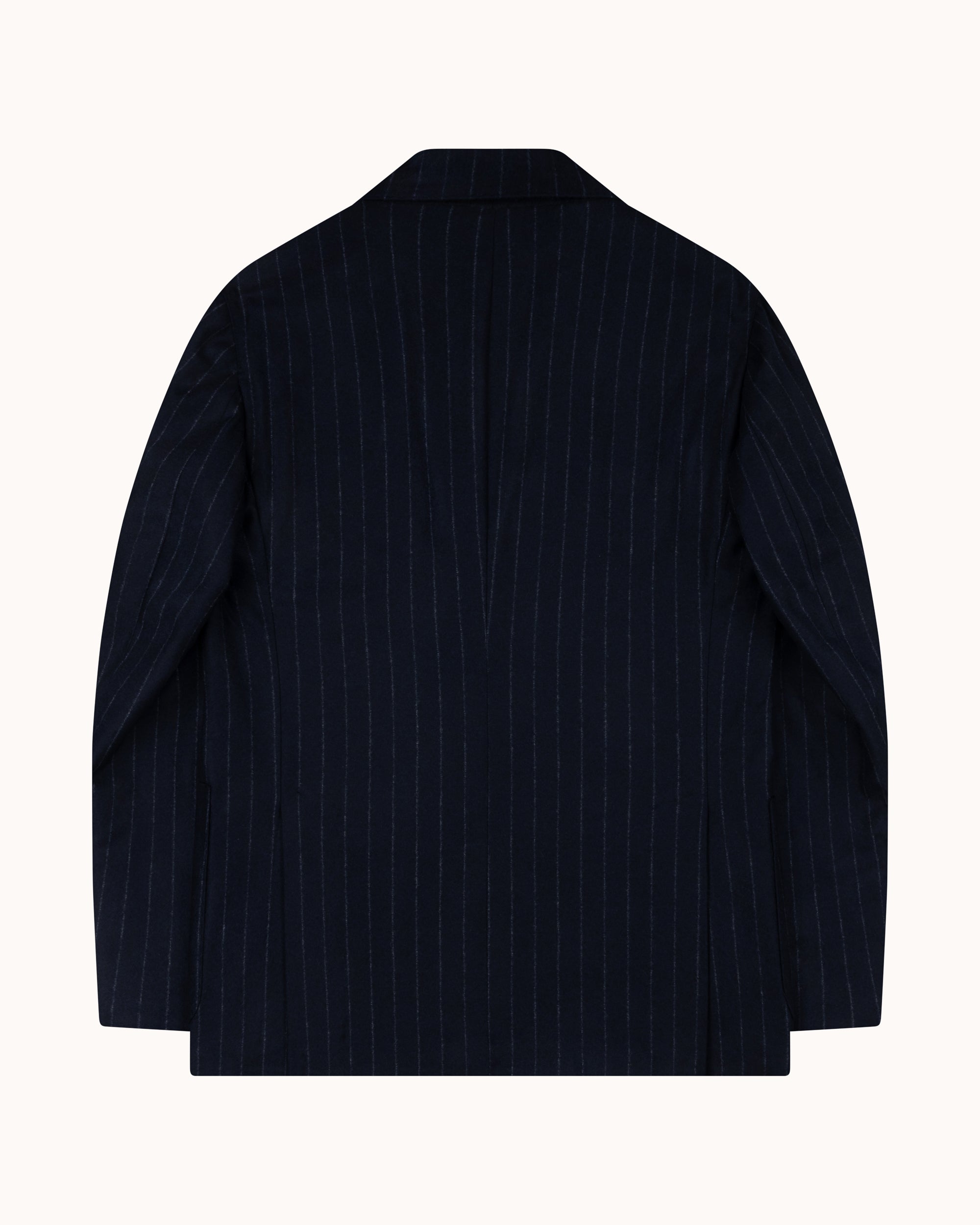 Double Breasted Sport Jacket - Navy Chalk Stripe Woollen Flannel