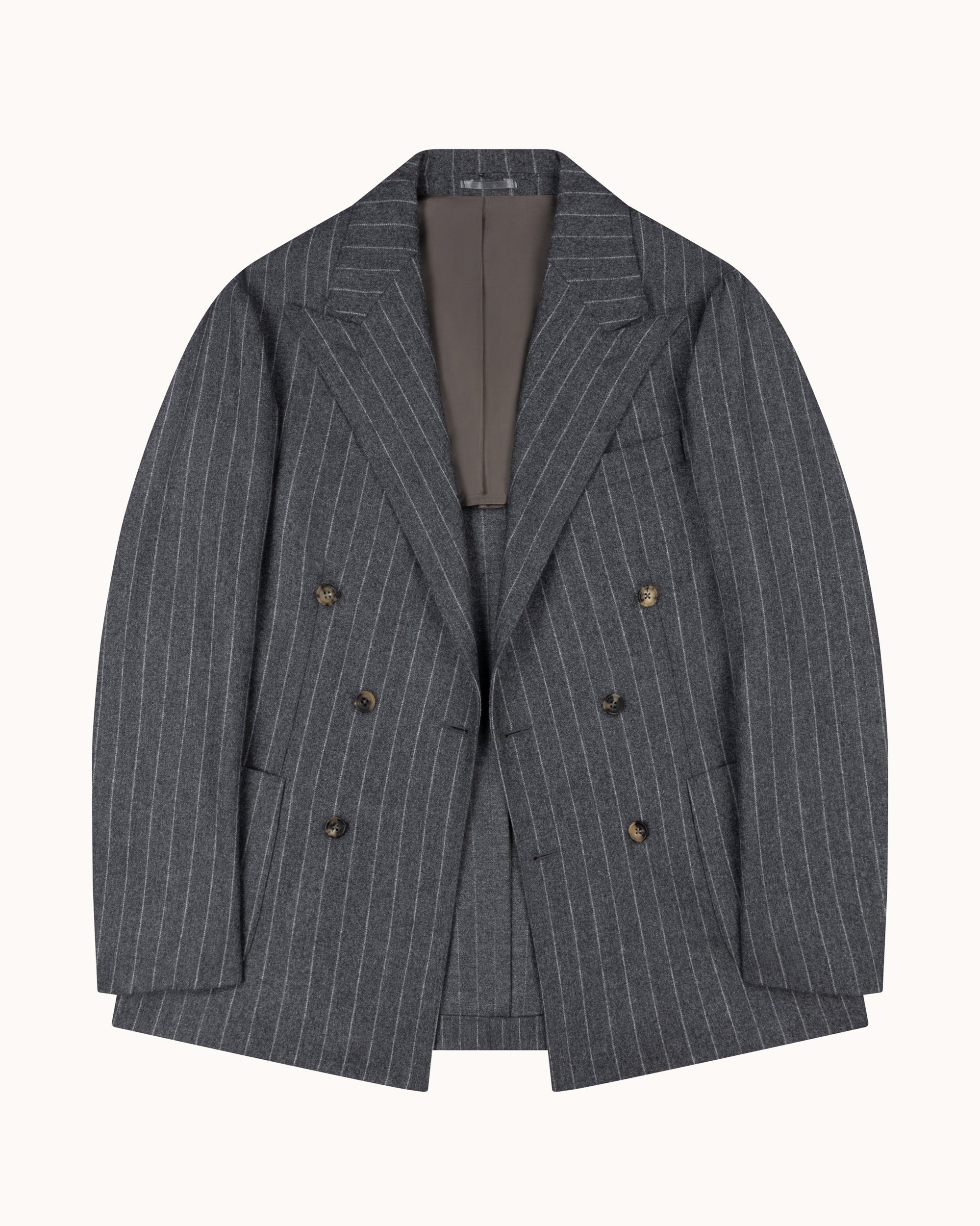 Double Breasted Sport Jacket - Grey Chalk Stripe Woollen Flannel