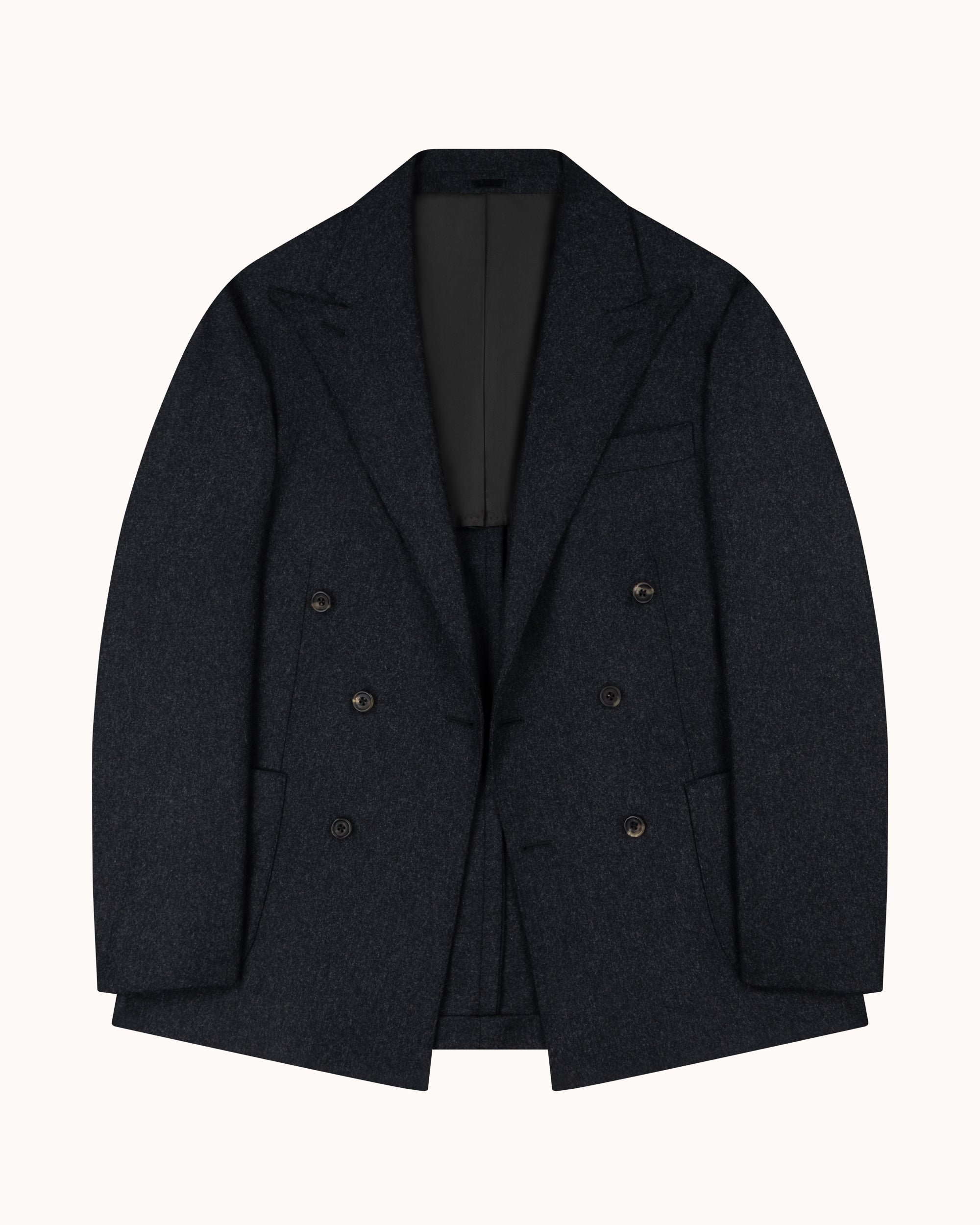Double Breasted Sport Jacket - Charcoal Grey Woollen Flannel