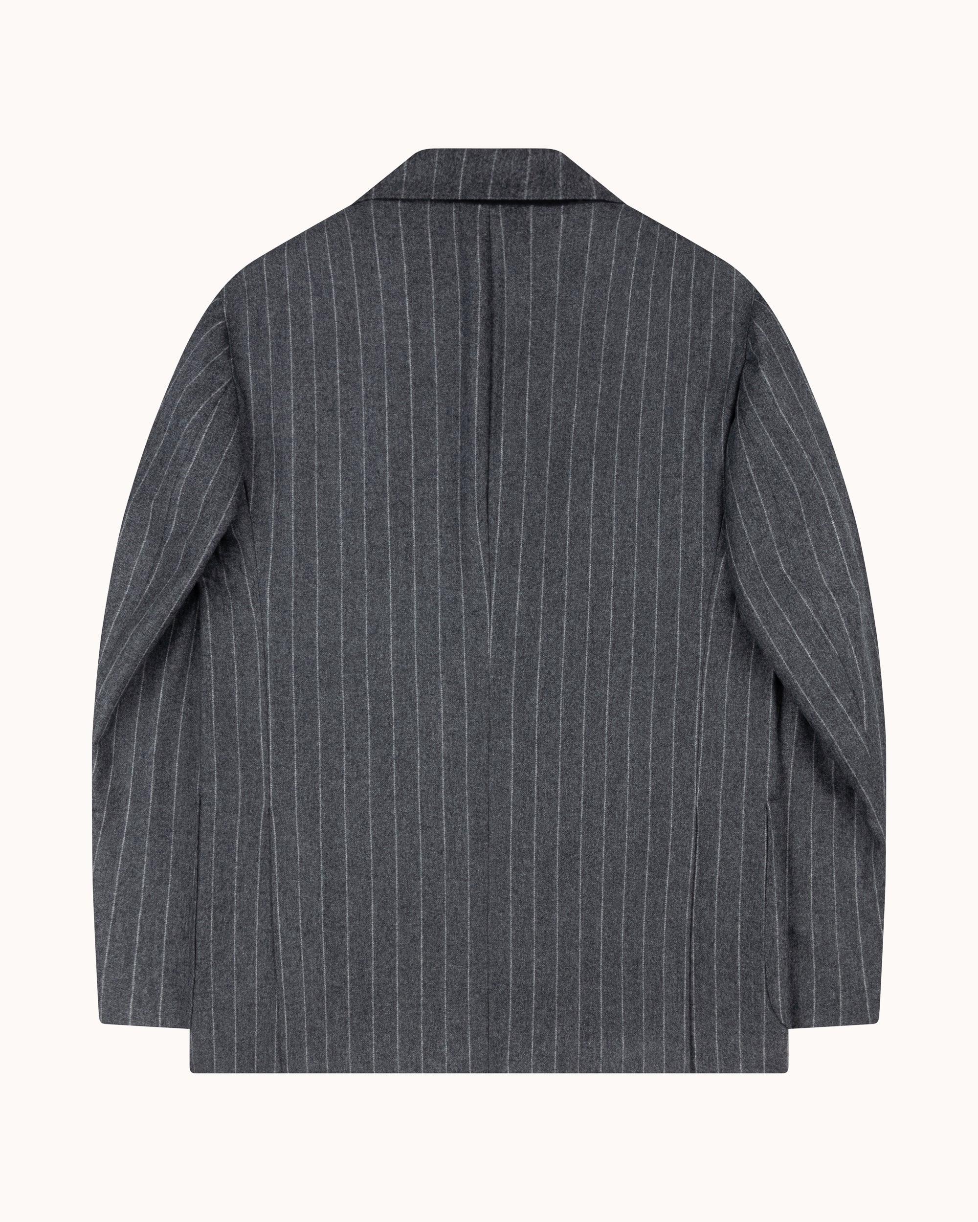 Double Breasted Sport Jacket - Grey Chalk Stripe Woollen Flannel