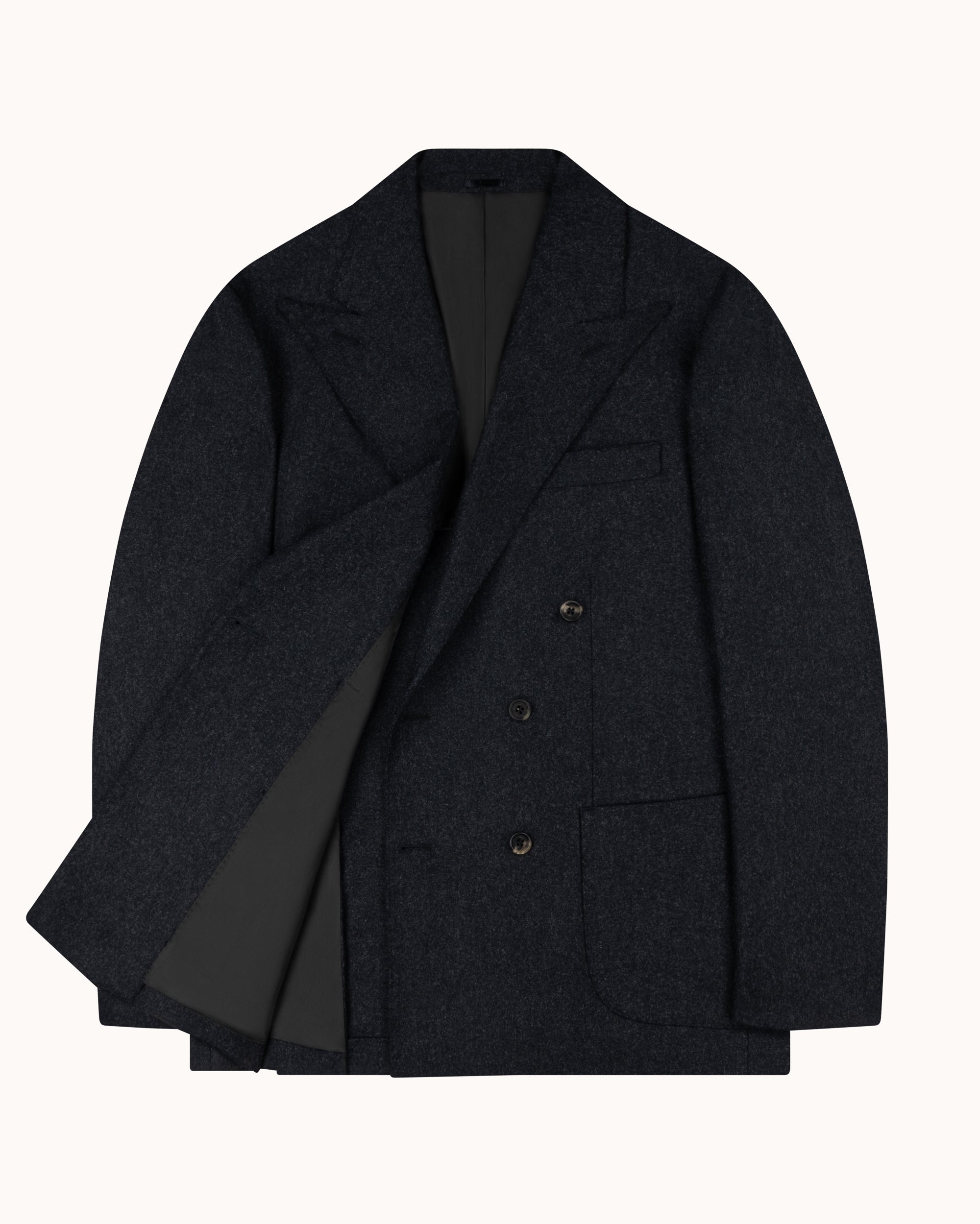 Double Breasted Sport Jacket - Charcoal Grey Woollen Flannel