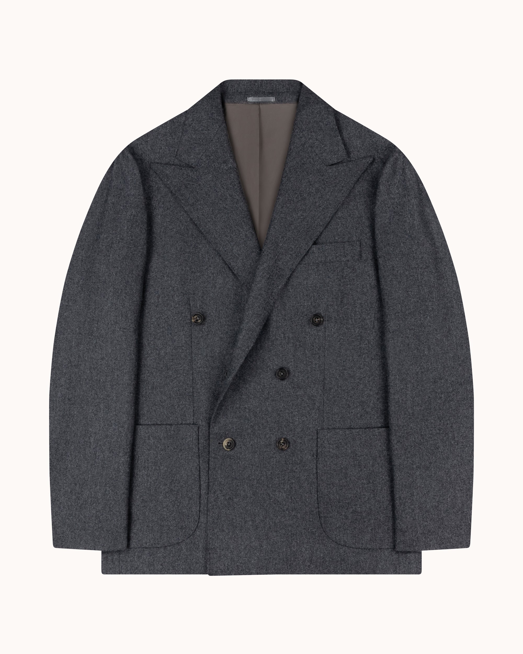 Double Breasted Sport Jacket - Mid Grey Woollen Flannel