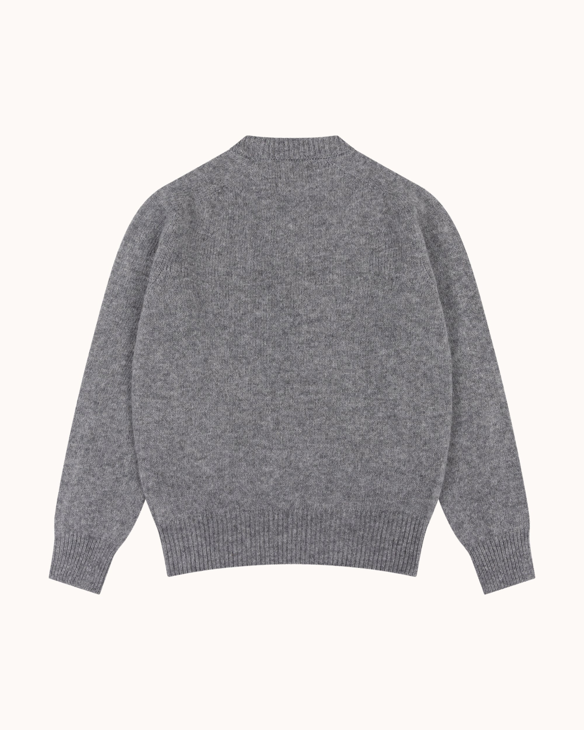 Shetland Wool Crew Neck Sweater - Grey