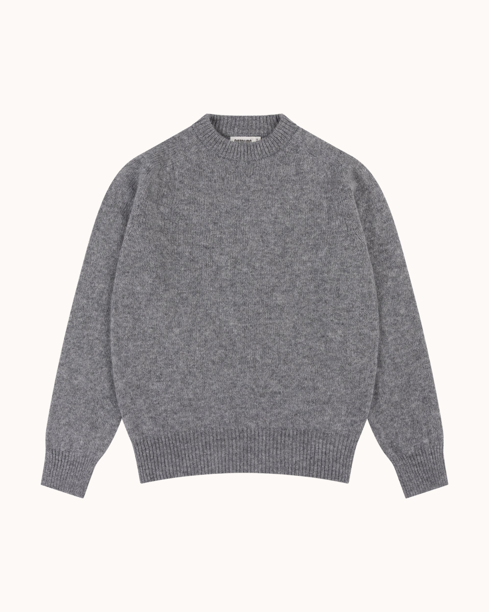 Shetland Wool Crew Neck Sweater - Grey