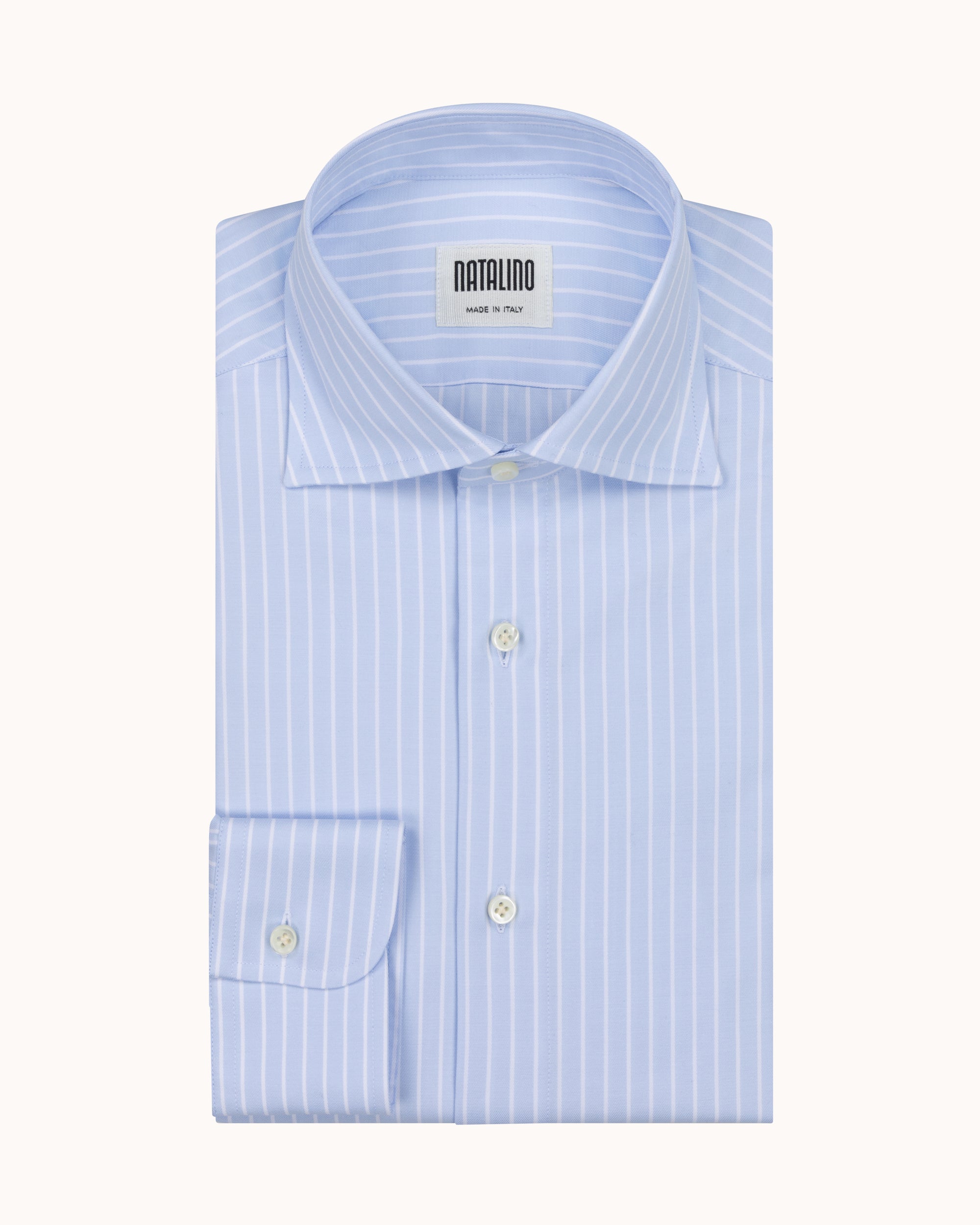 Spread Collar Shirt - Blue Pencil Stripe Cotton Poplin