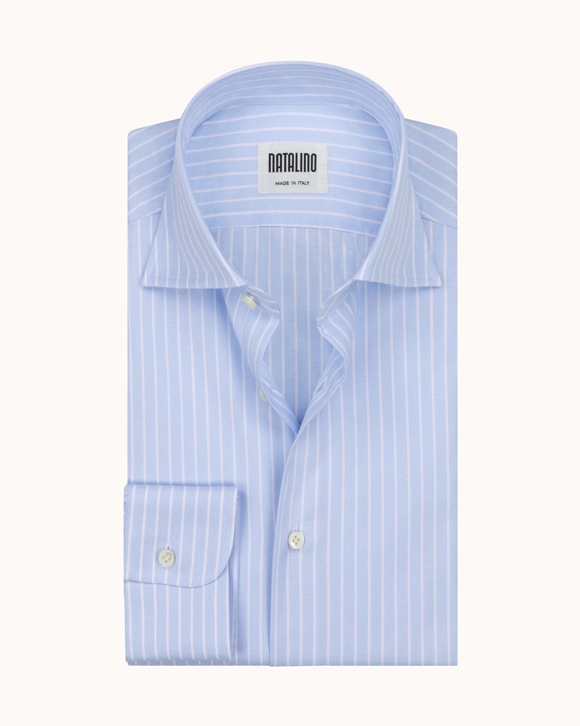 Spread Collar Shirt - Blue Pencil Stripe Cotton Poplin