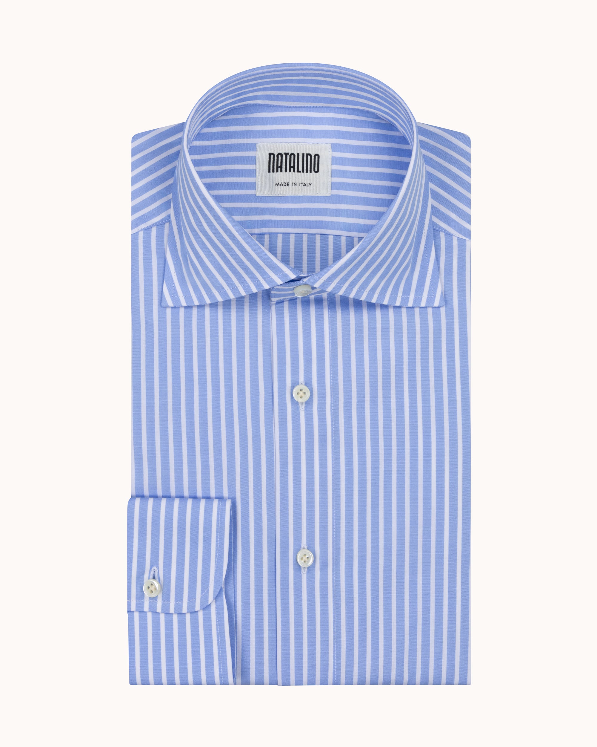 Spread Collar Shirt - Blue Bengal Stripe Cotton Poplin