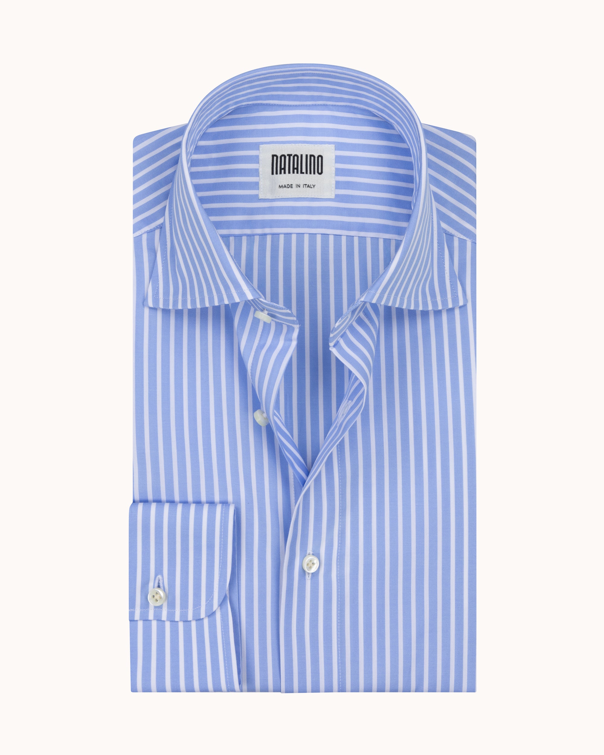Spread Collar Shirt - Blue Bengal Stripe Cotton Poplin