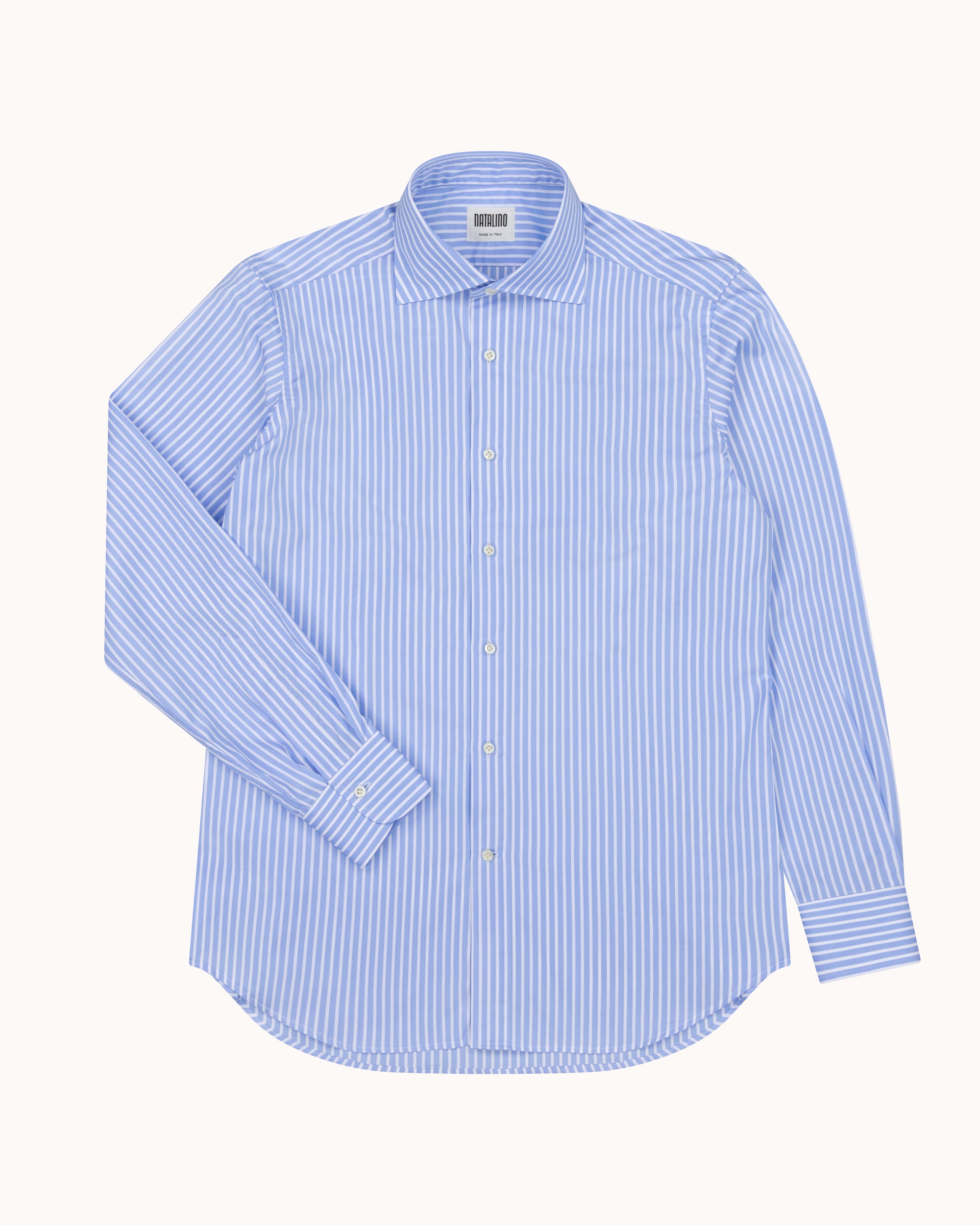 Spread Collar Shirt - Blue Bengal Stripe Cotton Poplin