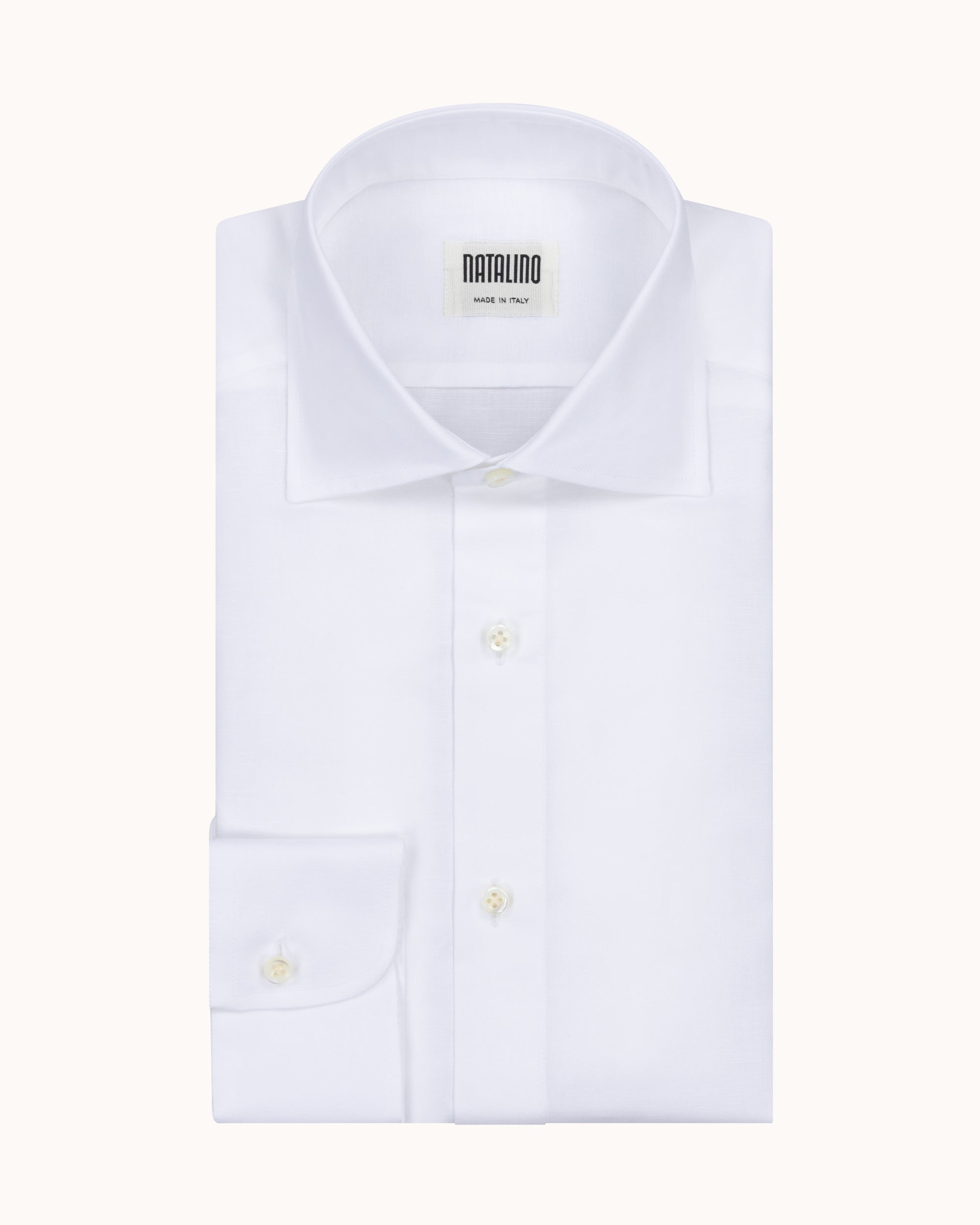 Spread Collar Shirt - White Cotton Linen