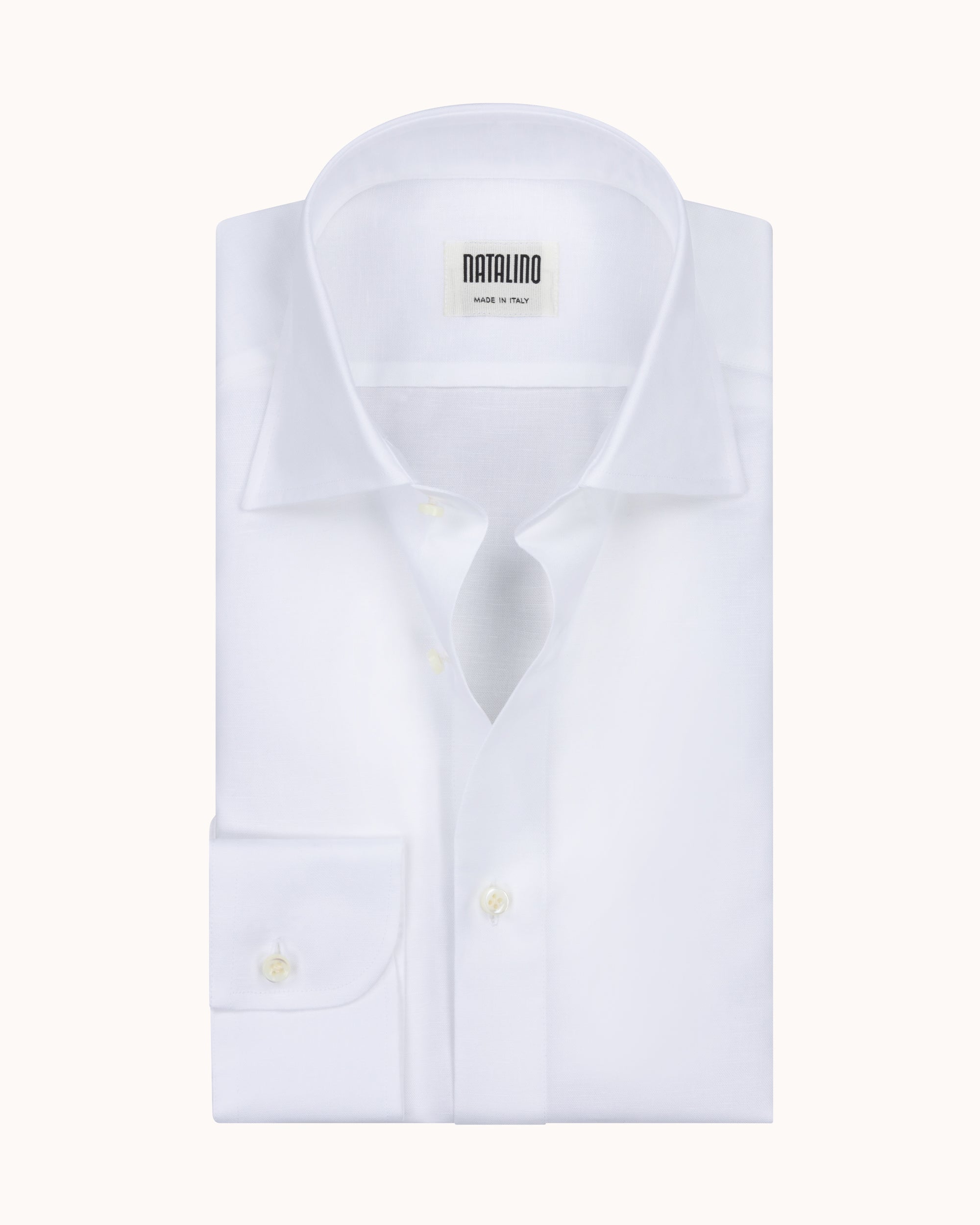 Spread Collar Shirt - White Cotton Linen