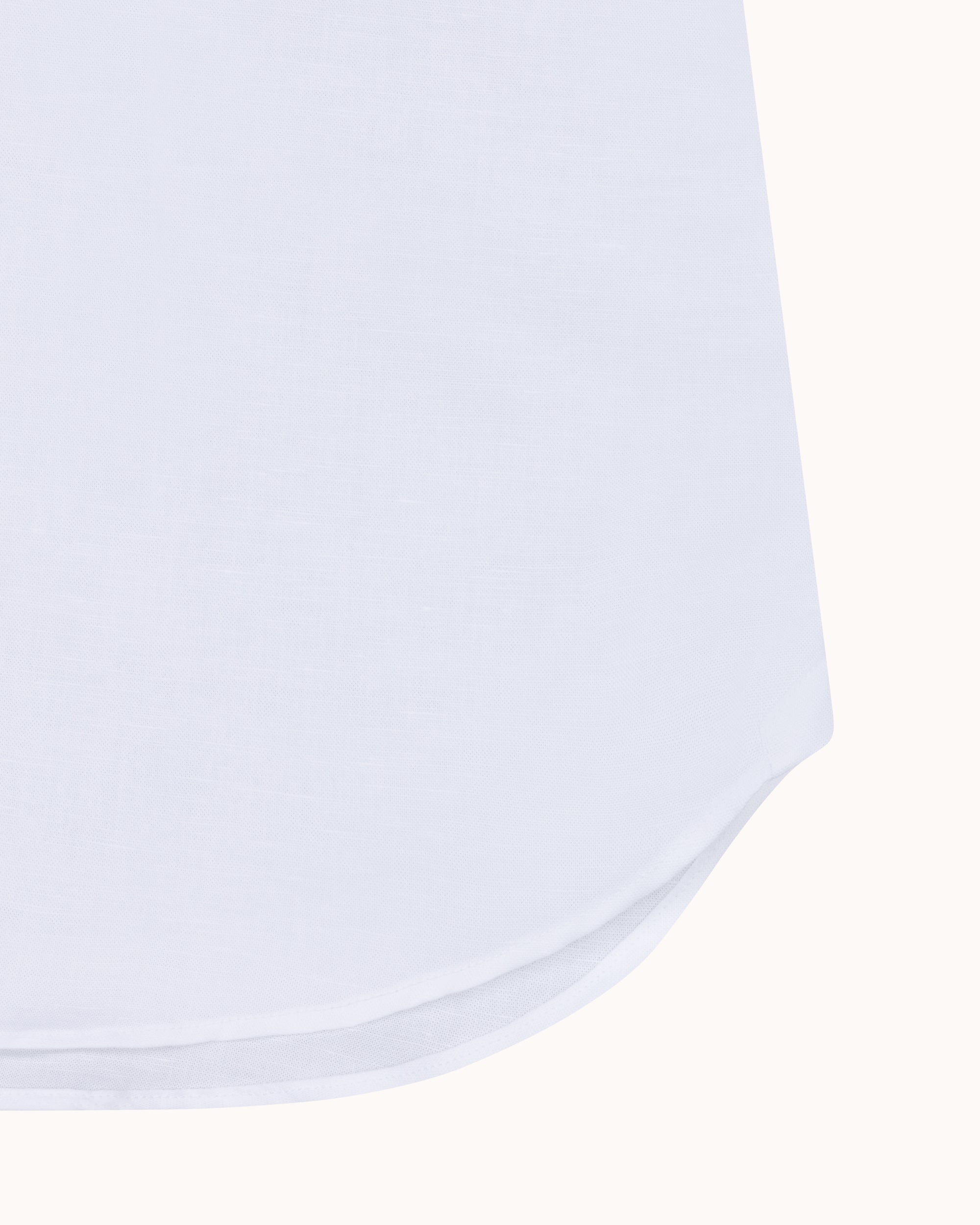 Spread Collar Shirt - White Cotton Linen