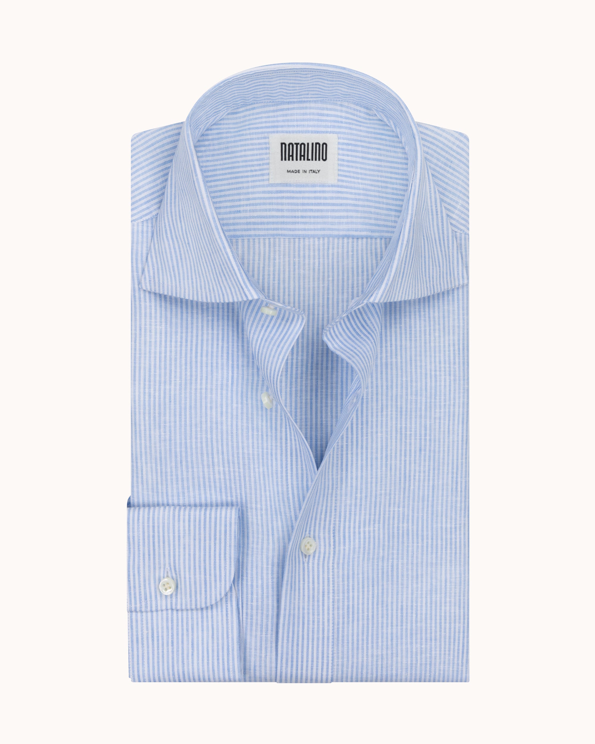 Spread Collar Shirt - Blue Stripe Linen