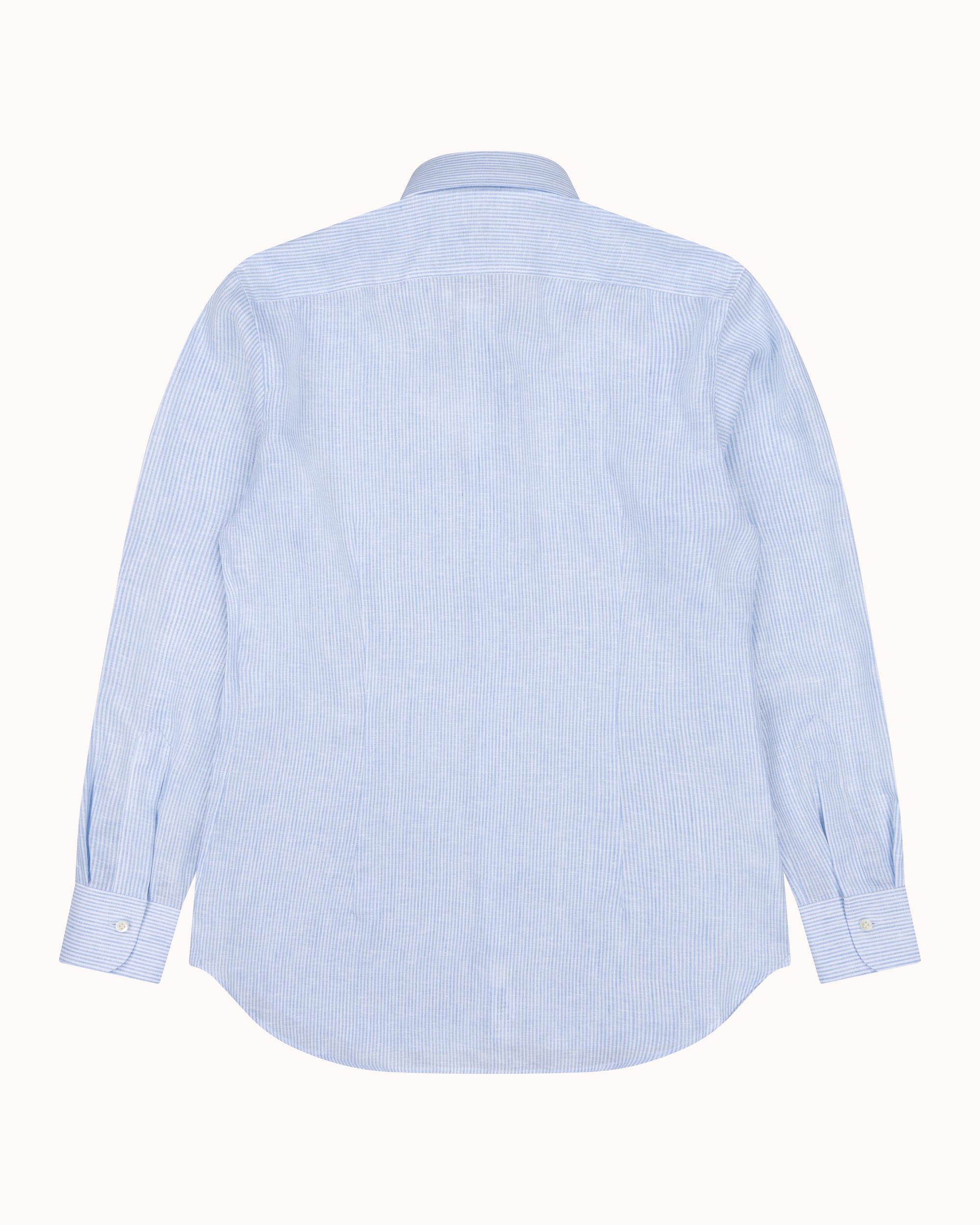 Spread Collar Shirt - Blue Stripe Linen
