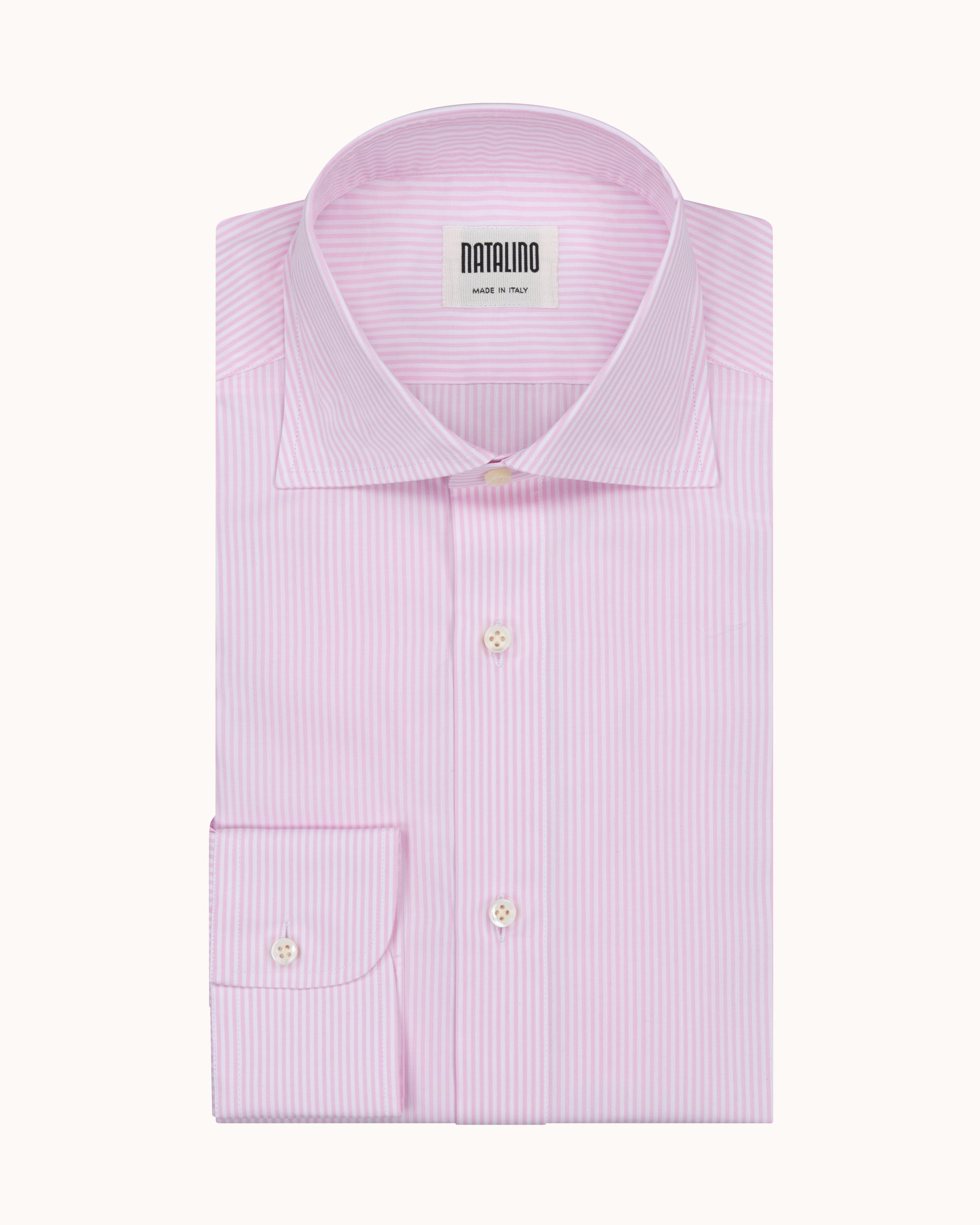 Spread Collar Shirt - Pink Stripe Cotton Poplin