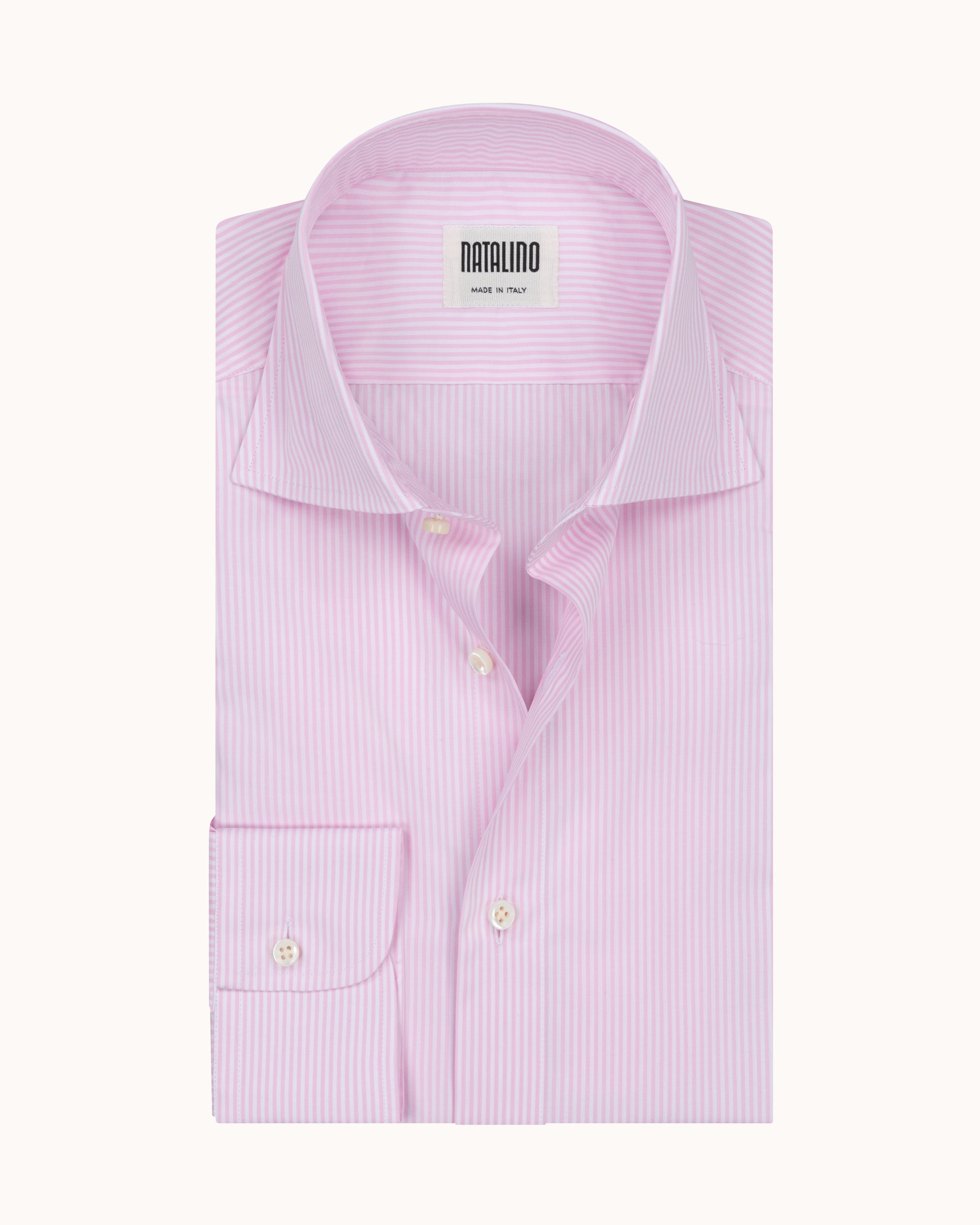 Spread Collar Shirt - Pink Stripe Cotton Poplin