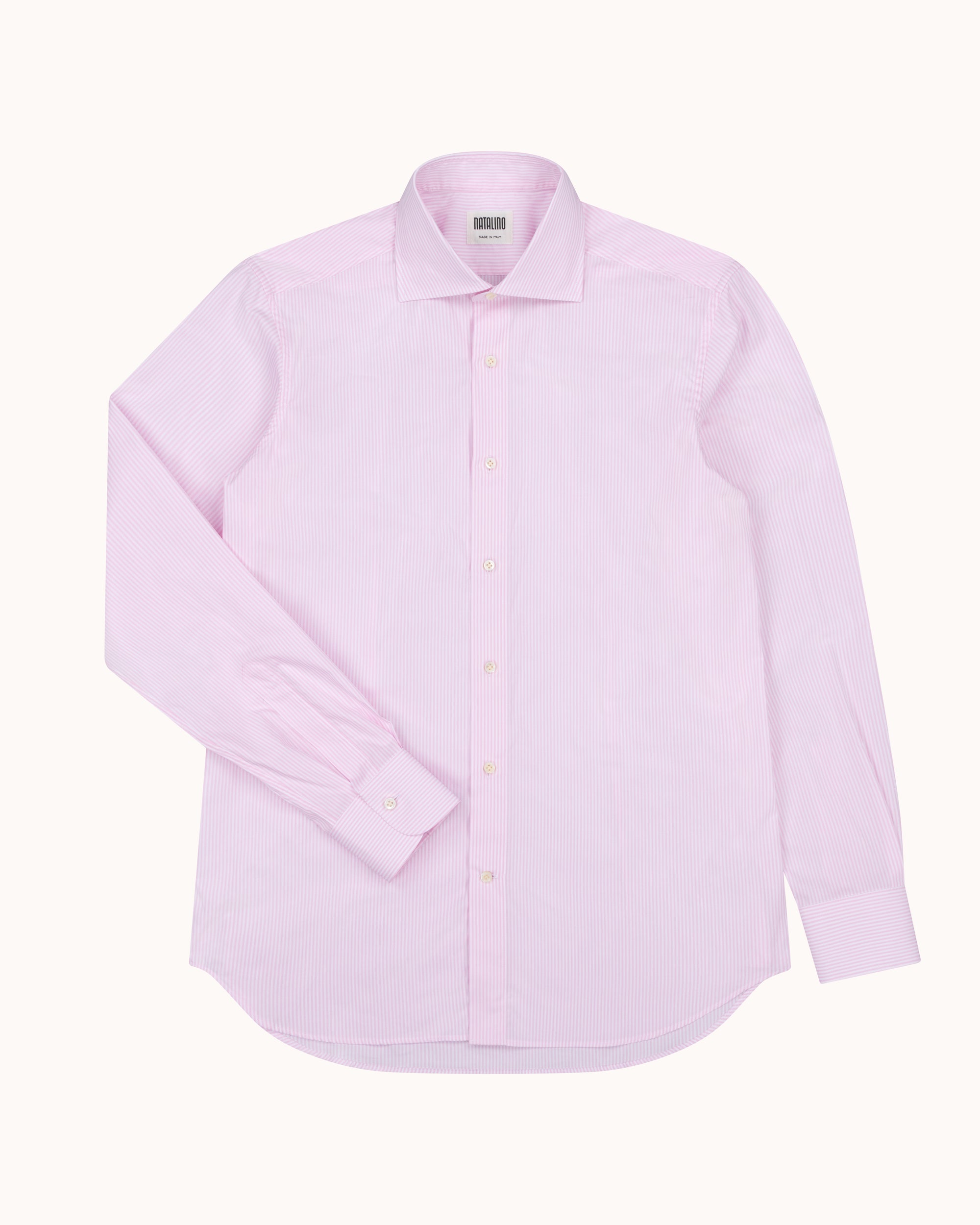 Spread Collar Shirt - Pink Stripe Cotton Poplin