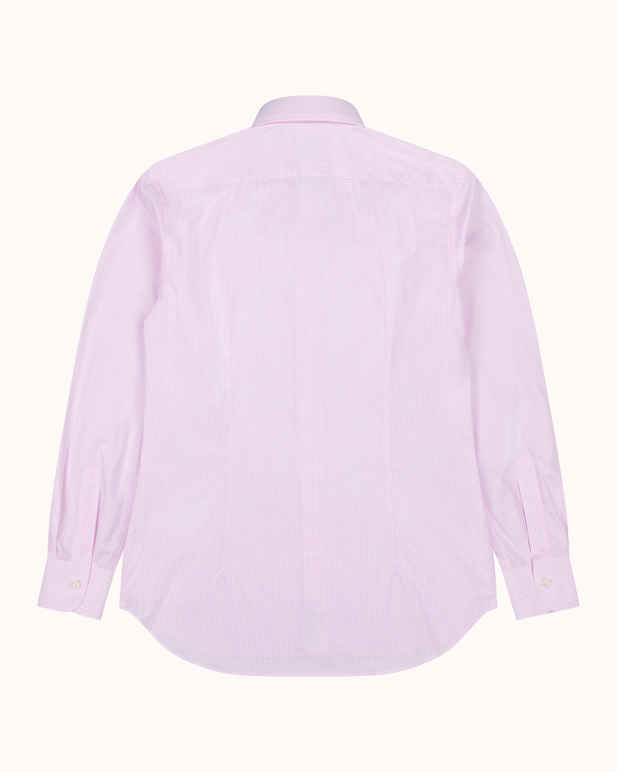 Spread Collar Shirt - Pink Stripe Cotton Poplin
